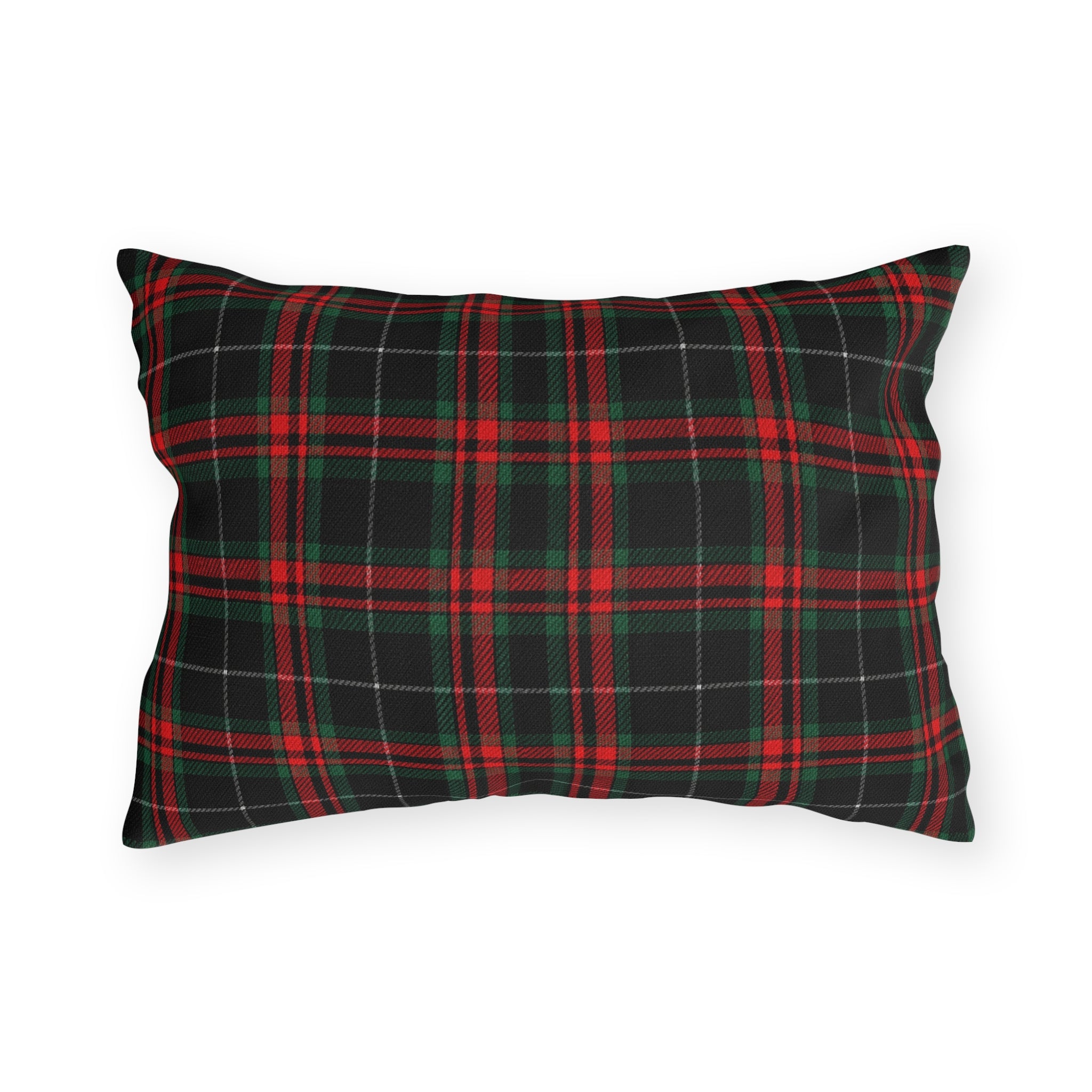 White Horse on Red and Black Tartan Outdoor Pillow