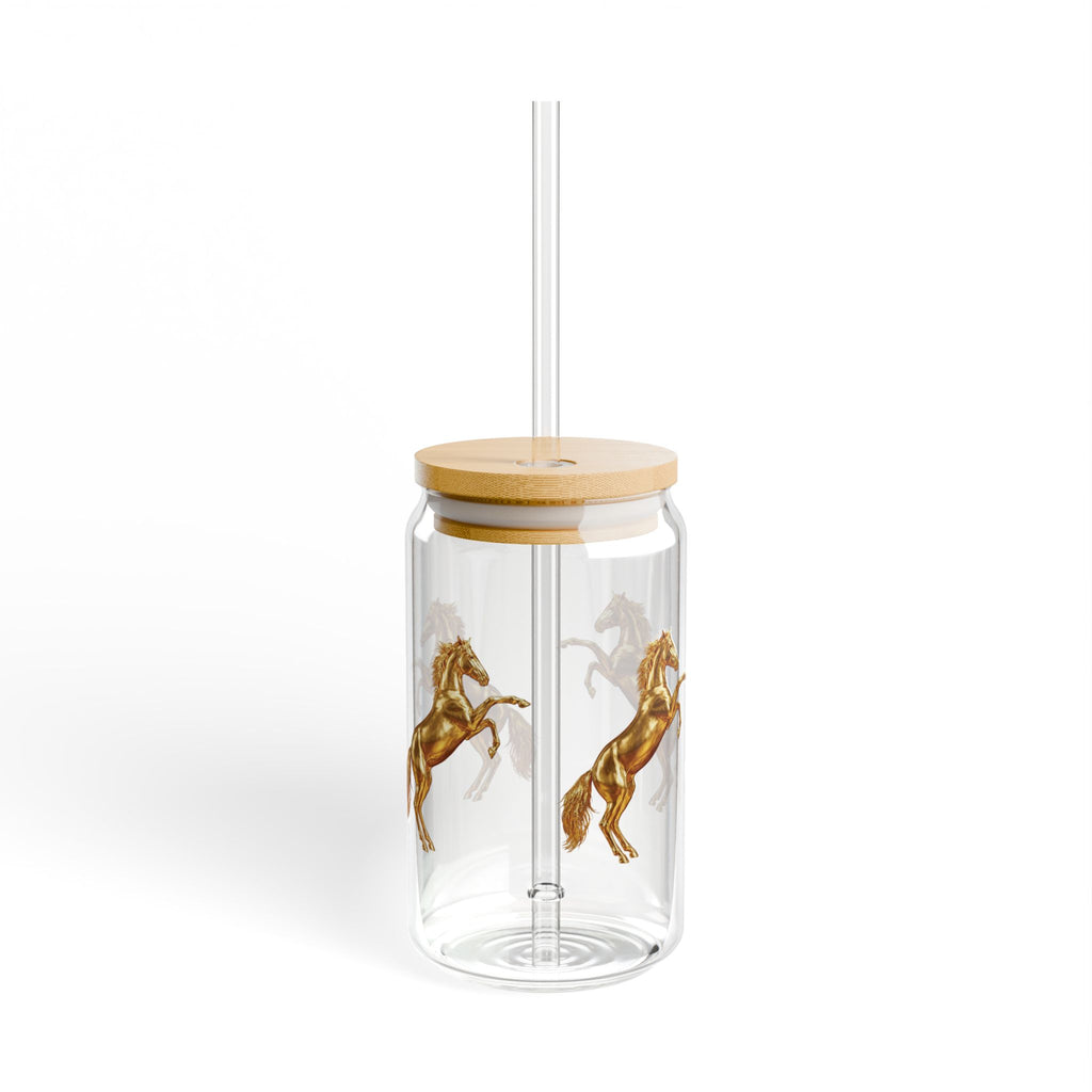 16oz Glass Sipper with Metallic Gold Rearing Stallion