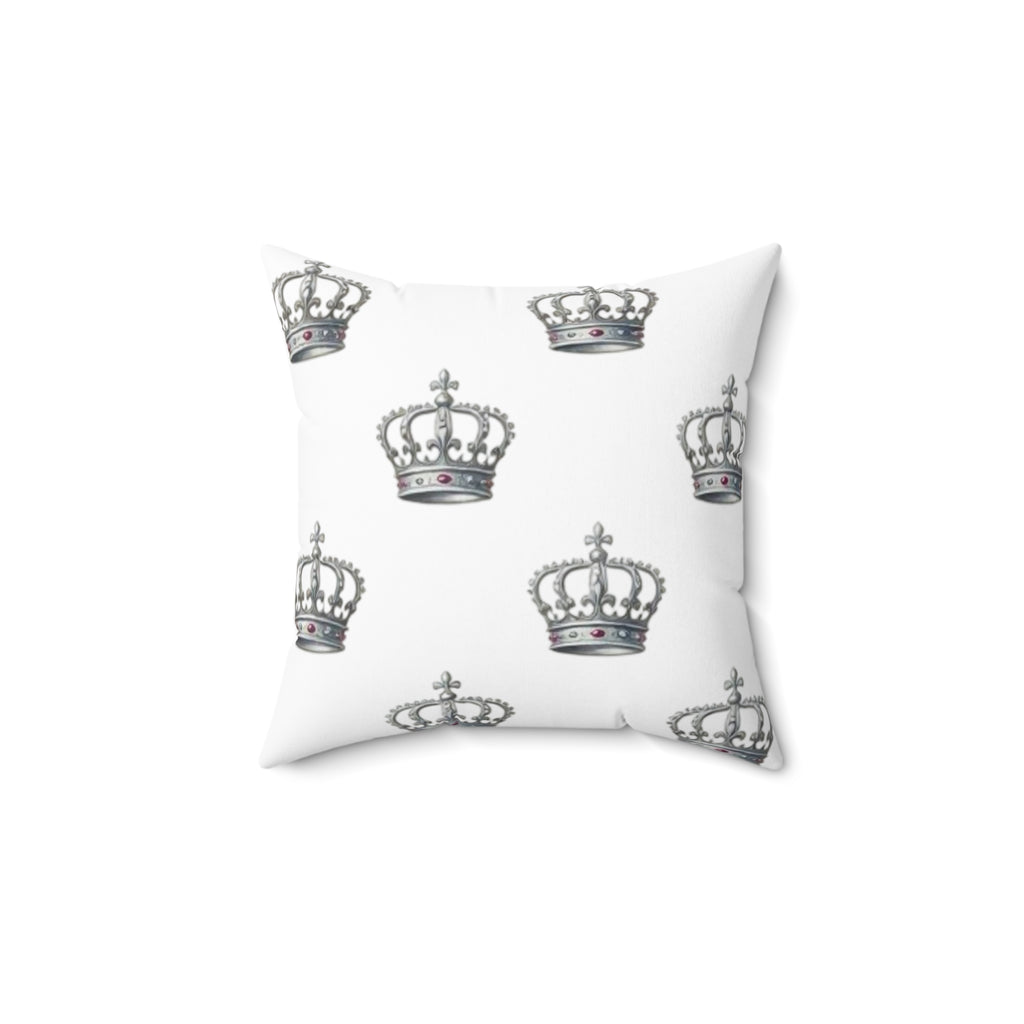 Crown Pattern Throw Pillow – Royal Silver Crown Decorative Cushion