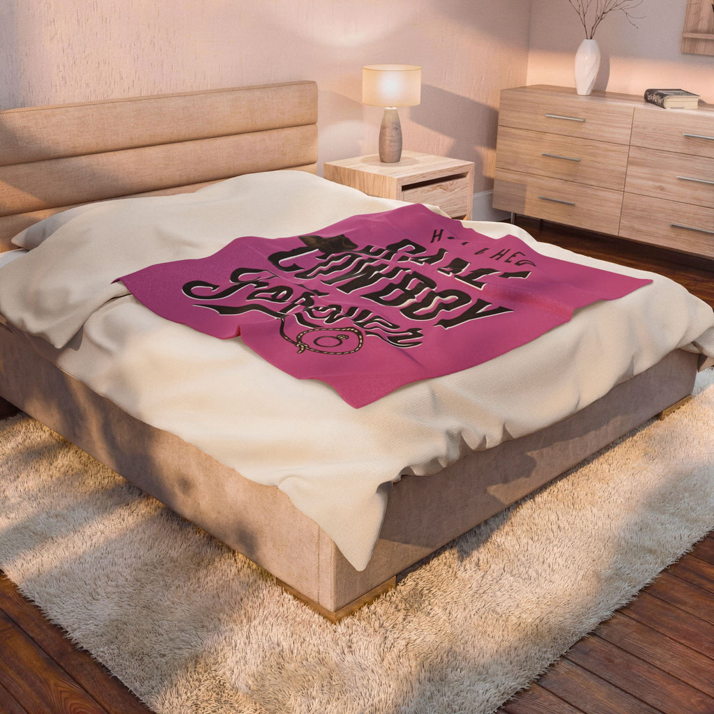 Velveteen Plush Blanket – “Hitched: Same Cowboy Forever” Western Wedding Throw