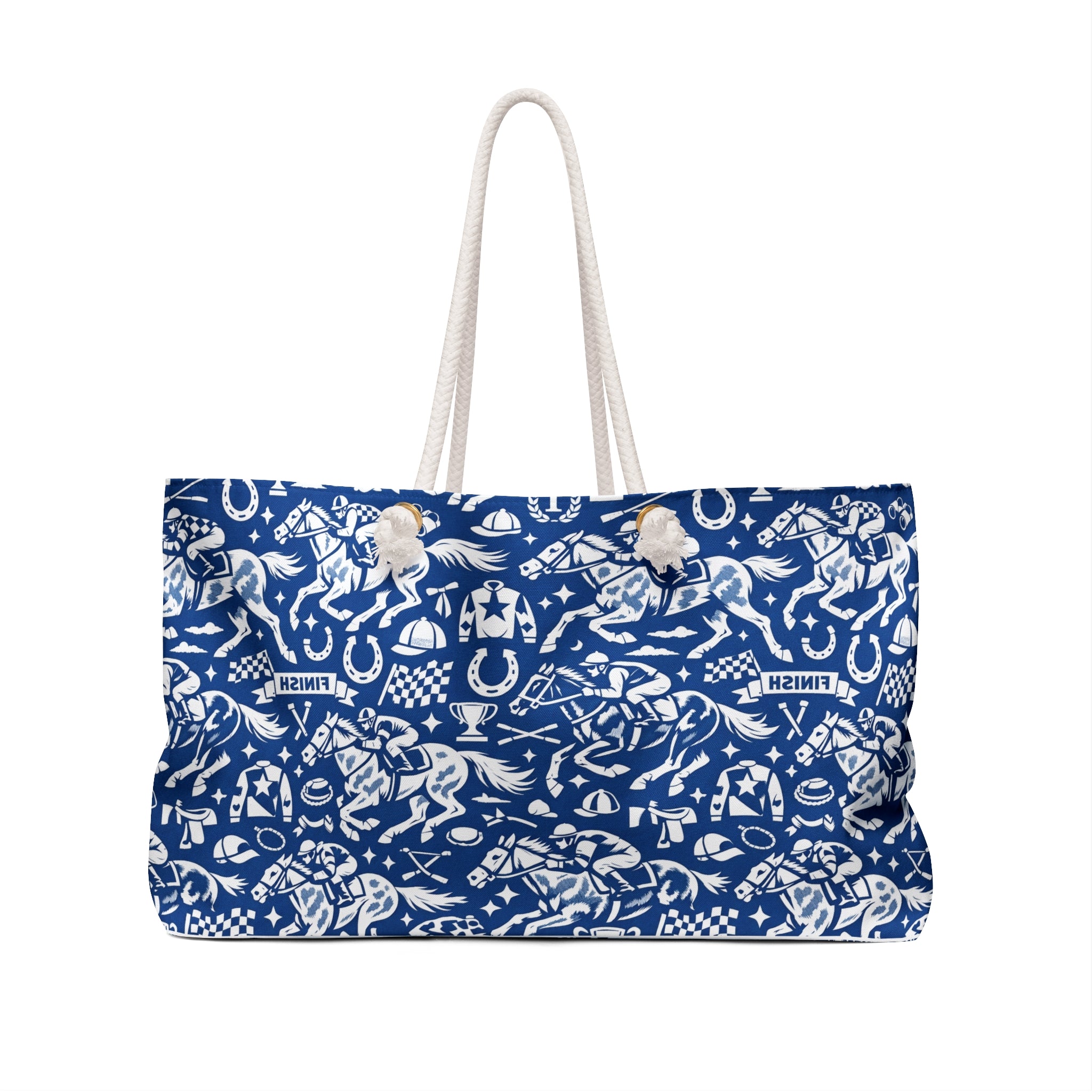 Equestrian horse racing Pattern Weekender Bag — Blue Horse & Rider Travel Tote