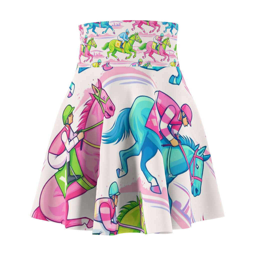 Colorful race horse Horse Skater Skirt — Pink & Teal Equestrian Print