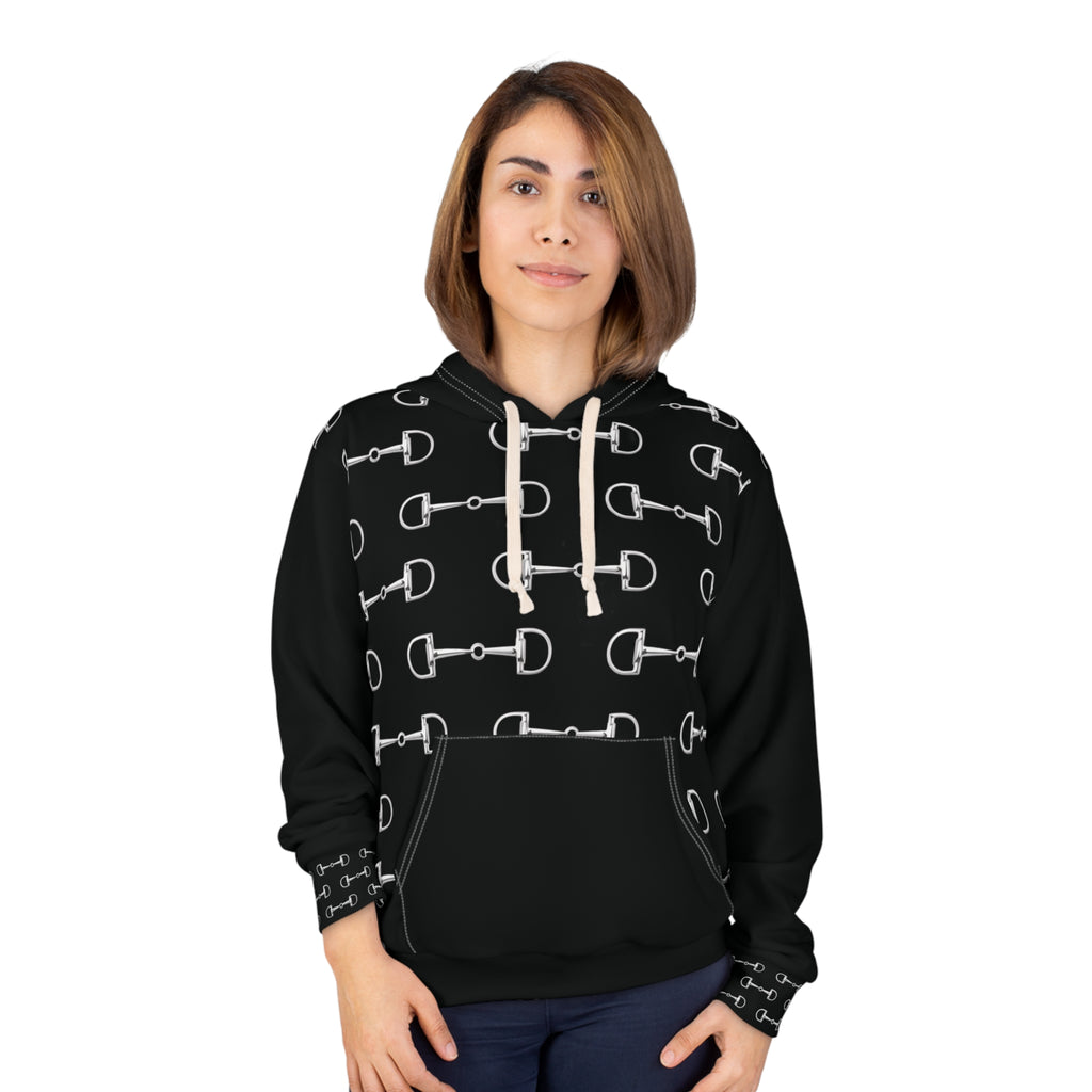 Hoodie — Black Equestrian Bit Pattern Print Hoodie