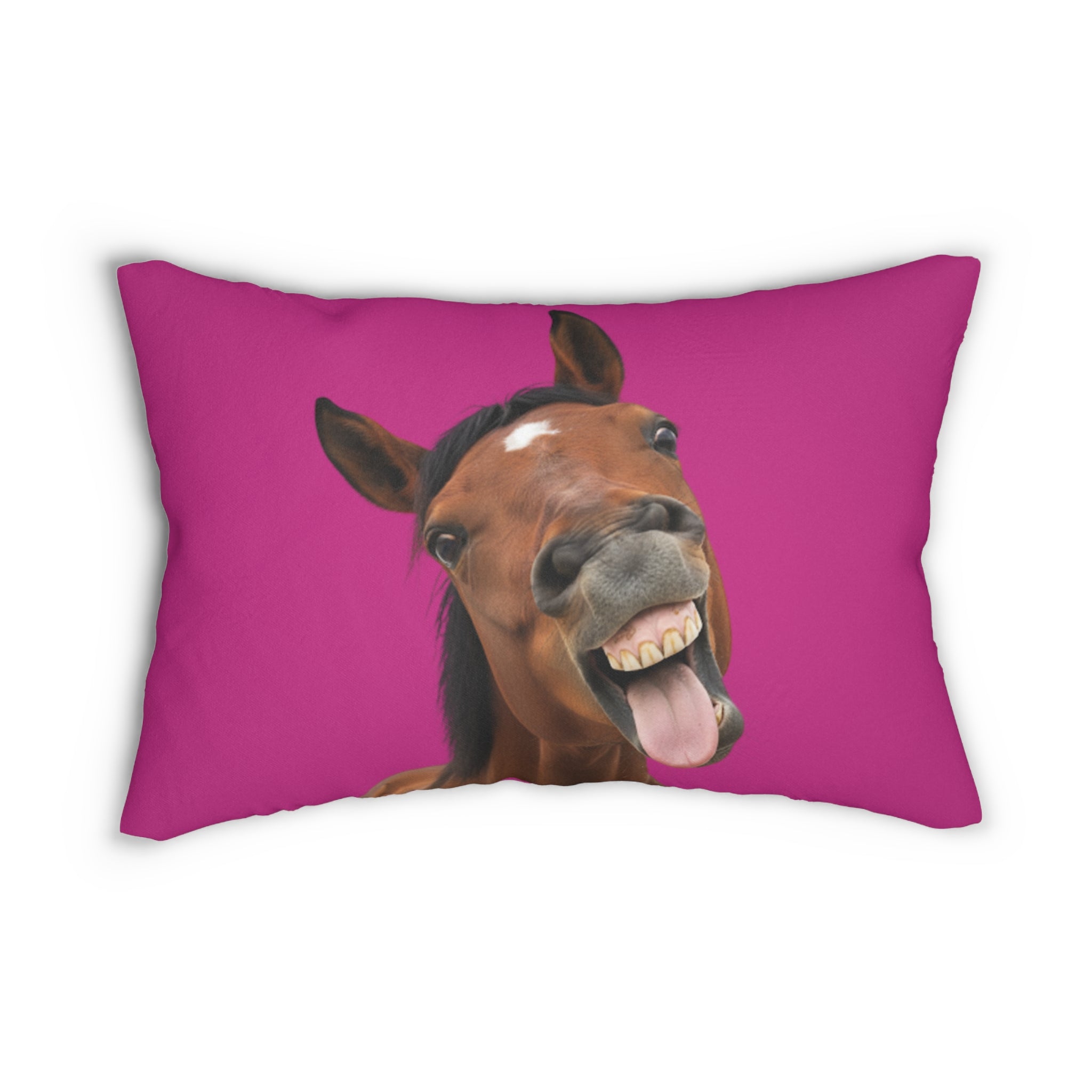 Funny Horse Laughing Face Lumbar Pillow — Hot Pink Decorative Throw Pillow