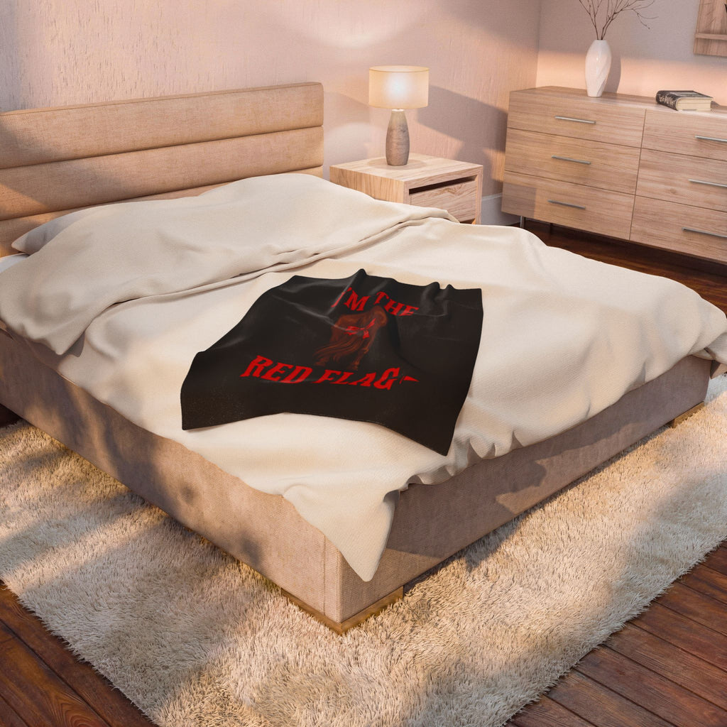 Velveteen Plush Blanket — "I'm the Red Flag" Horse with red tail ribbon Cozy Throw for Bachelorette, Galentine & Funny Gift