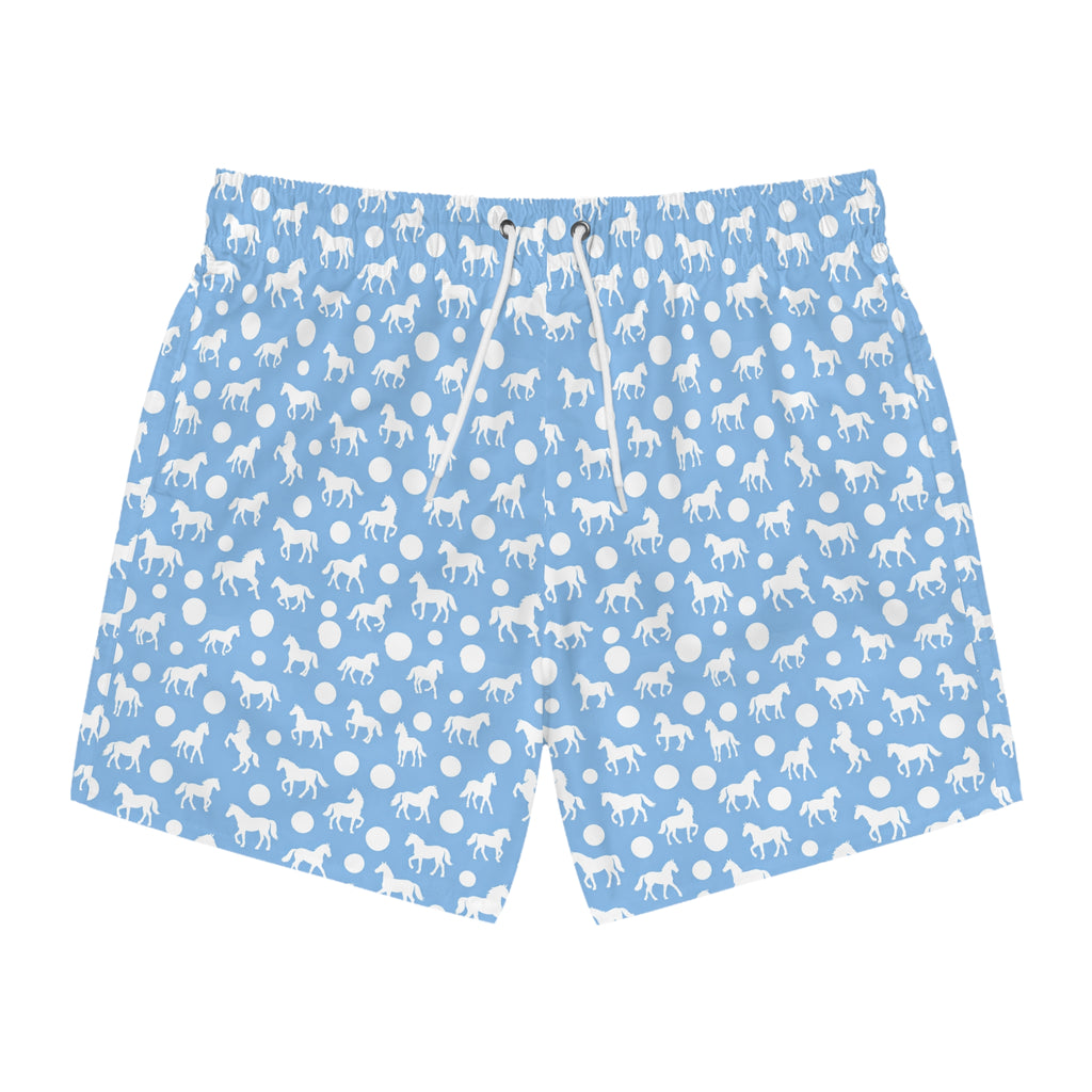 Blue Horse Print Swim Trunks