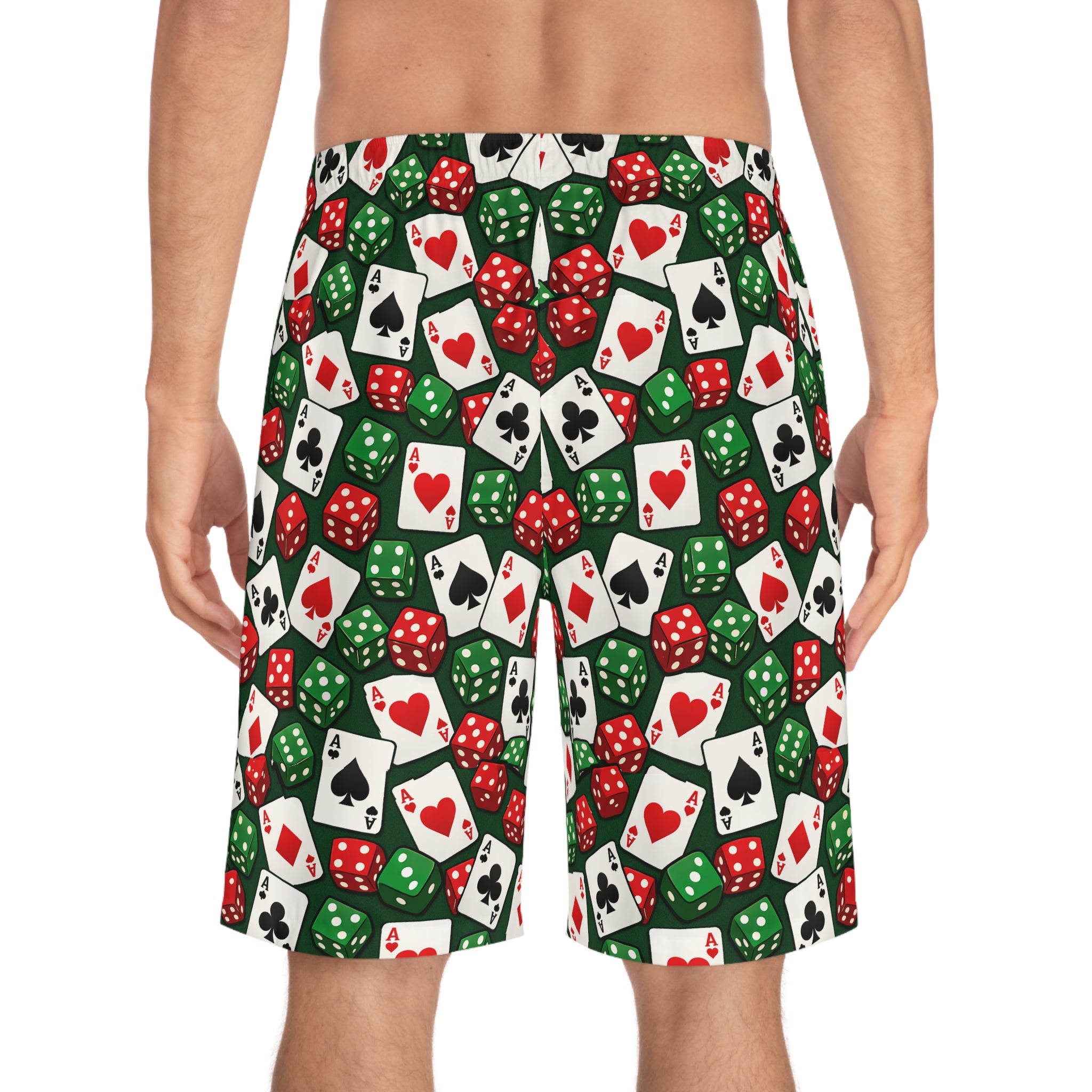 Casino Dice & Cards Board Shorts — Men's Poker Pattern Swim Trunks