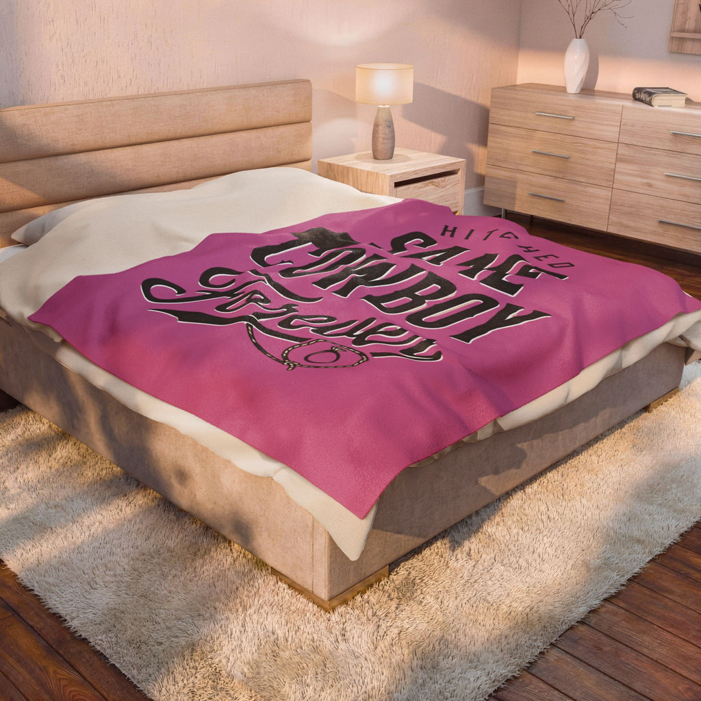 Velveteen Plush Blanket – “Hitched: Same Cowboy Forever” Western Wedding Throw