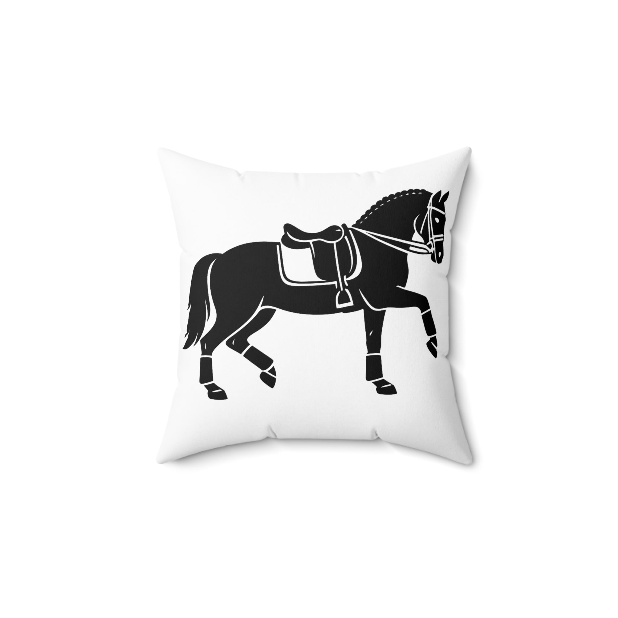 Equestrian Crown Pattern Square Pillow — Black Horse Decorative Throw Pillow