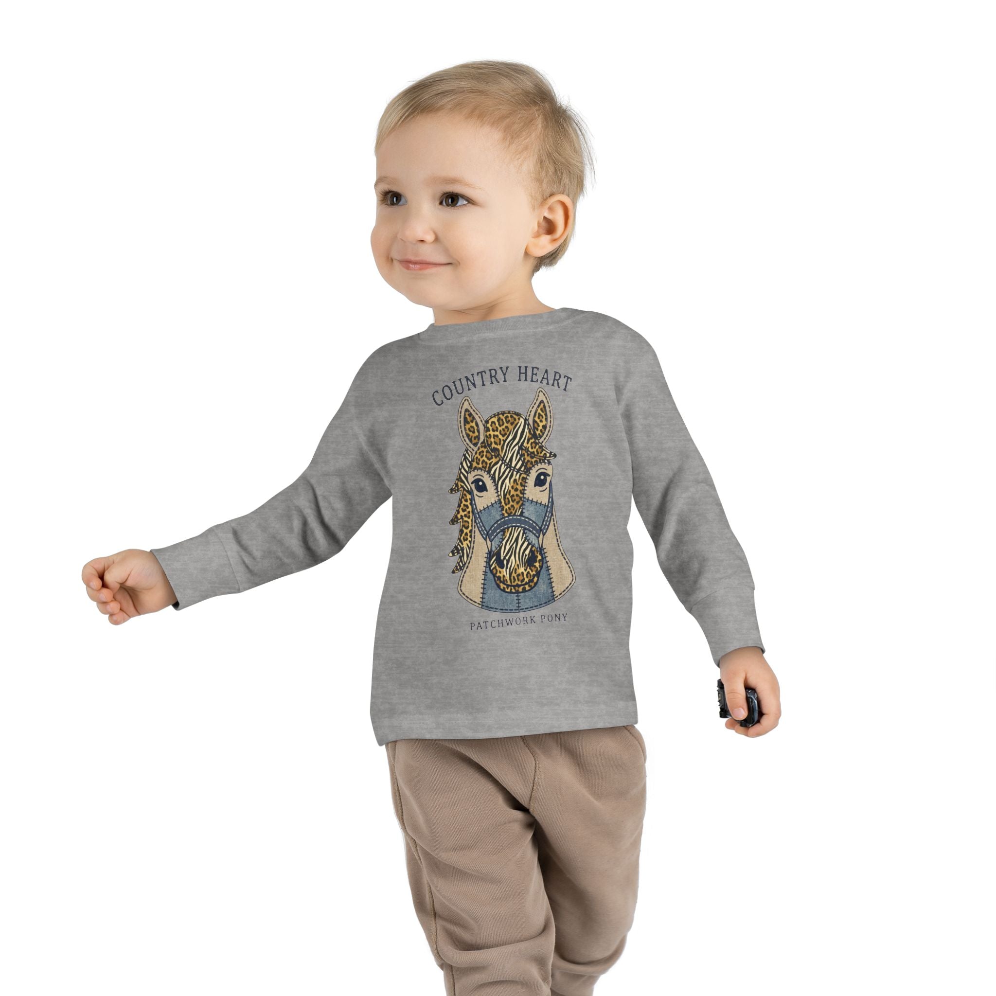 Toddler Long Sleeve Tee — 'Country Heart' Horse Graphic Shirt for Kids