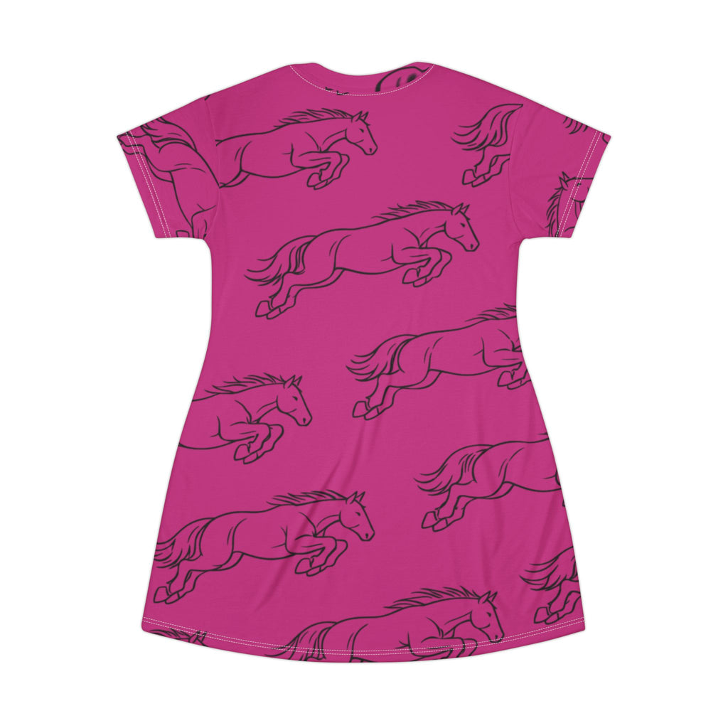 Horse Print T‑Shirt Dress — All-Over jumping Horse Pattern
