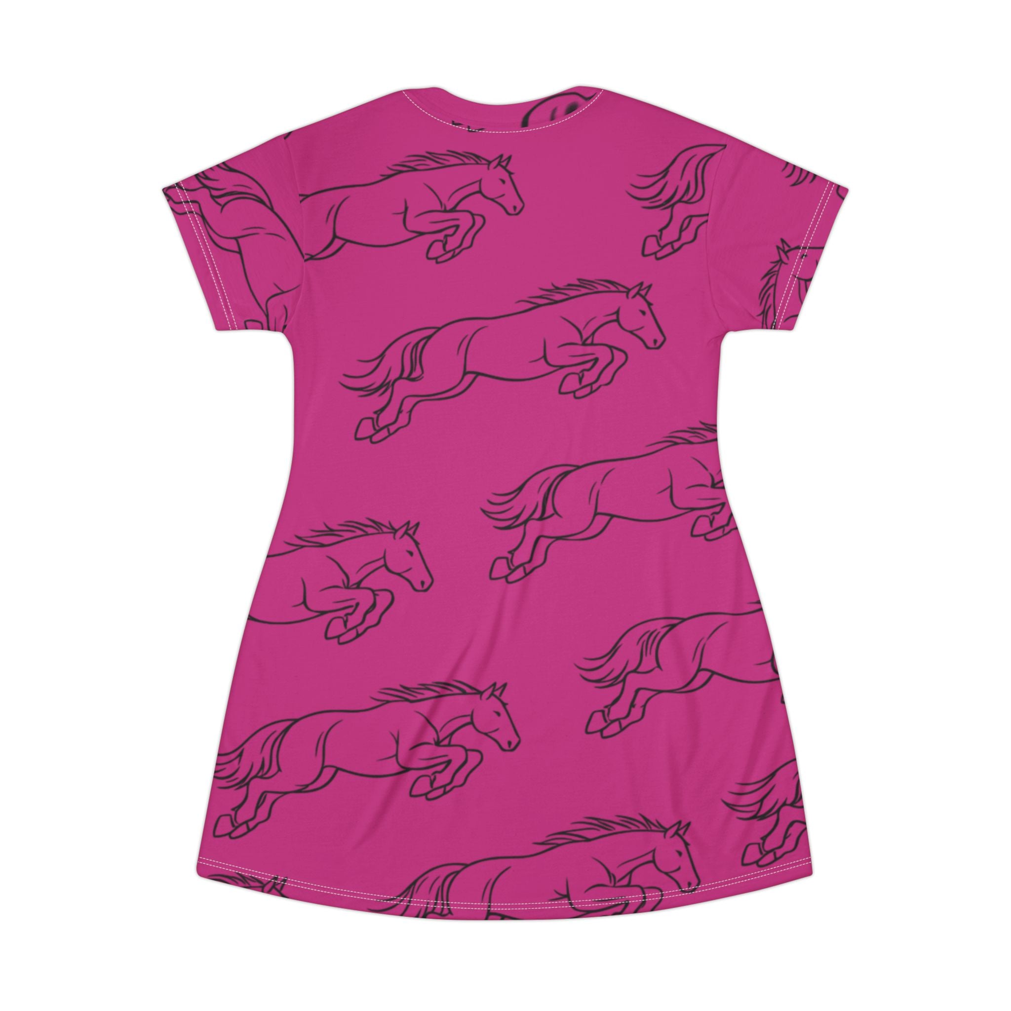 Horse Print T‑Shirt Dress — All-Over jumping Horse Pattern