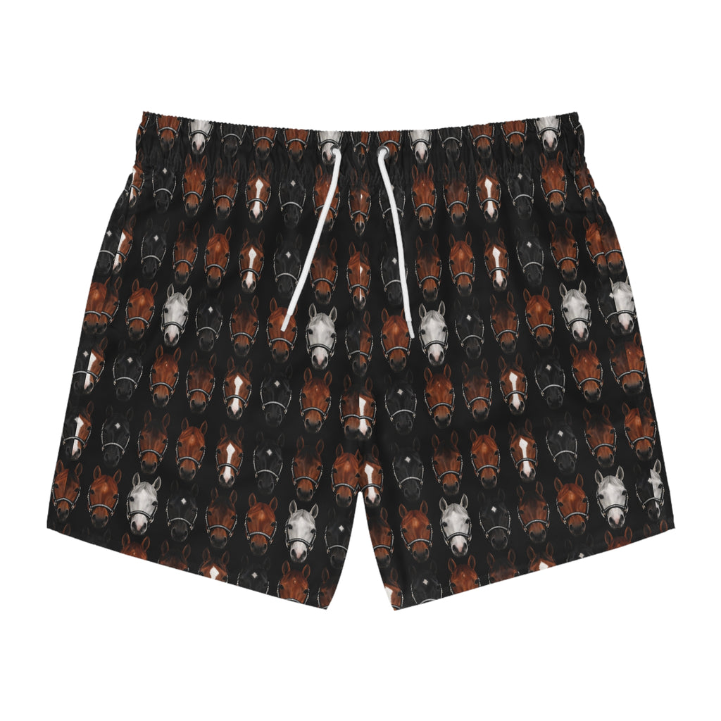 Horse Pattern Swim Trunks — All-Over Print Equestrian Beach Shorts