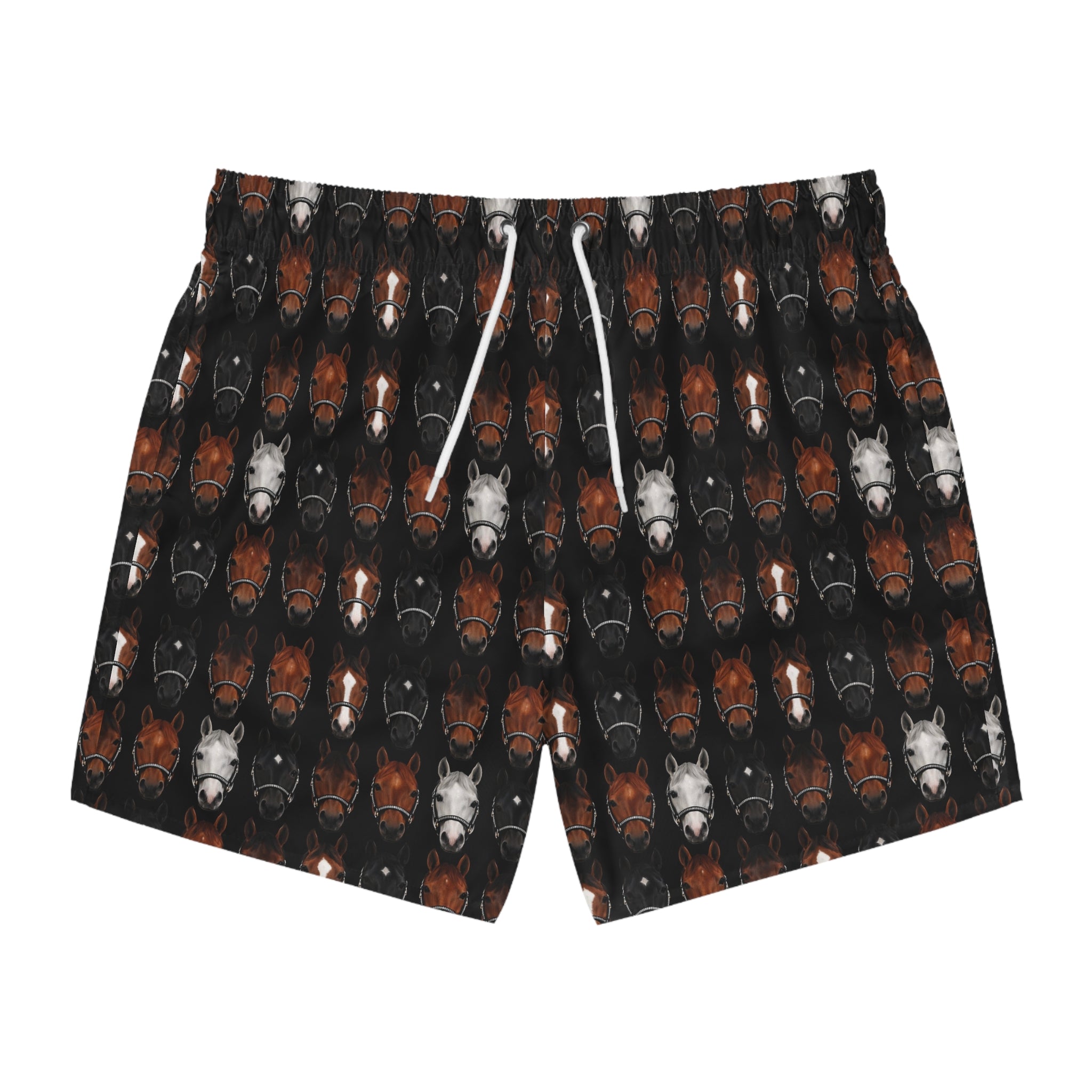 Horse Pattern Swim Trunks — All-Over Print Equestrian Beach Shorts