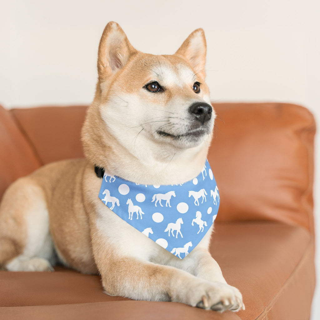Baby Blue Horse Print Pet Bandana Collar — Cute Equestrian Dog Scarf