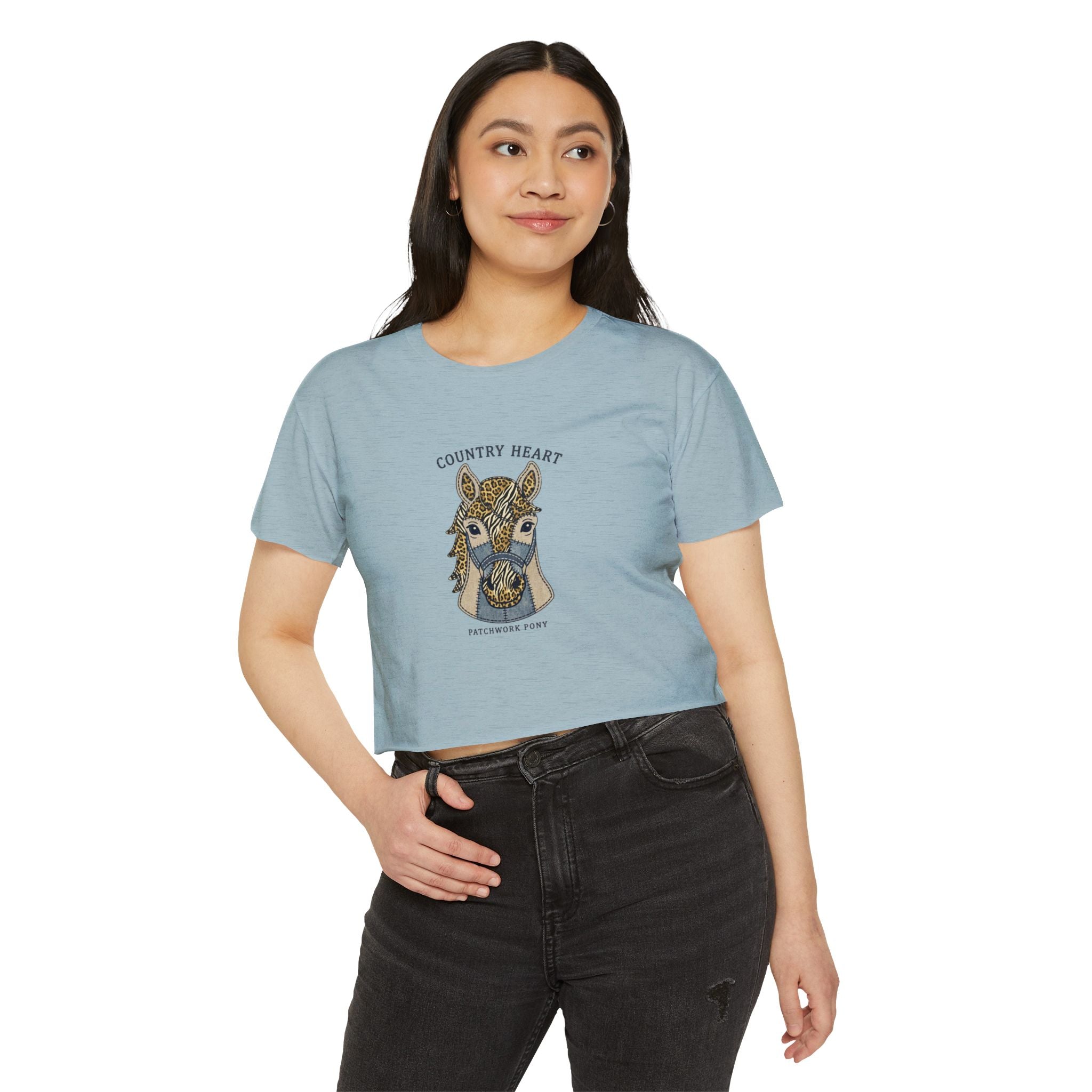 Country Heart Patchwork Pony Crop Top — Women’s Festival Tee