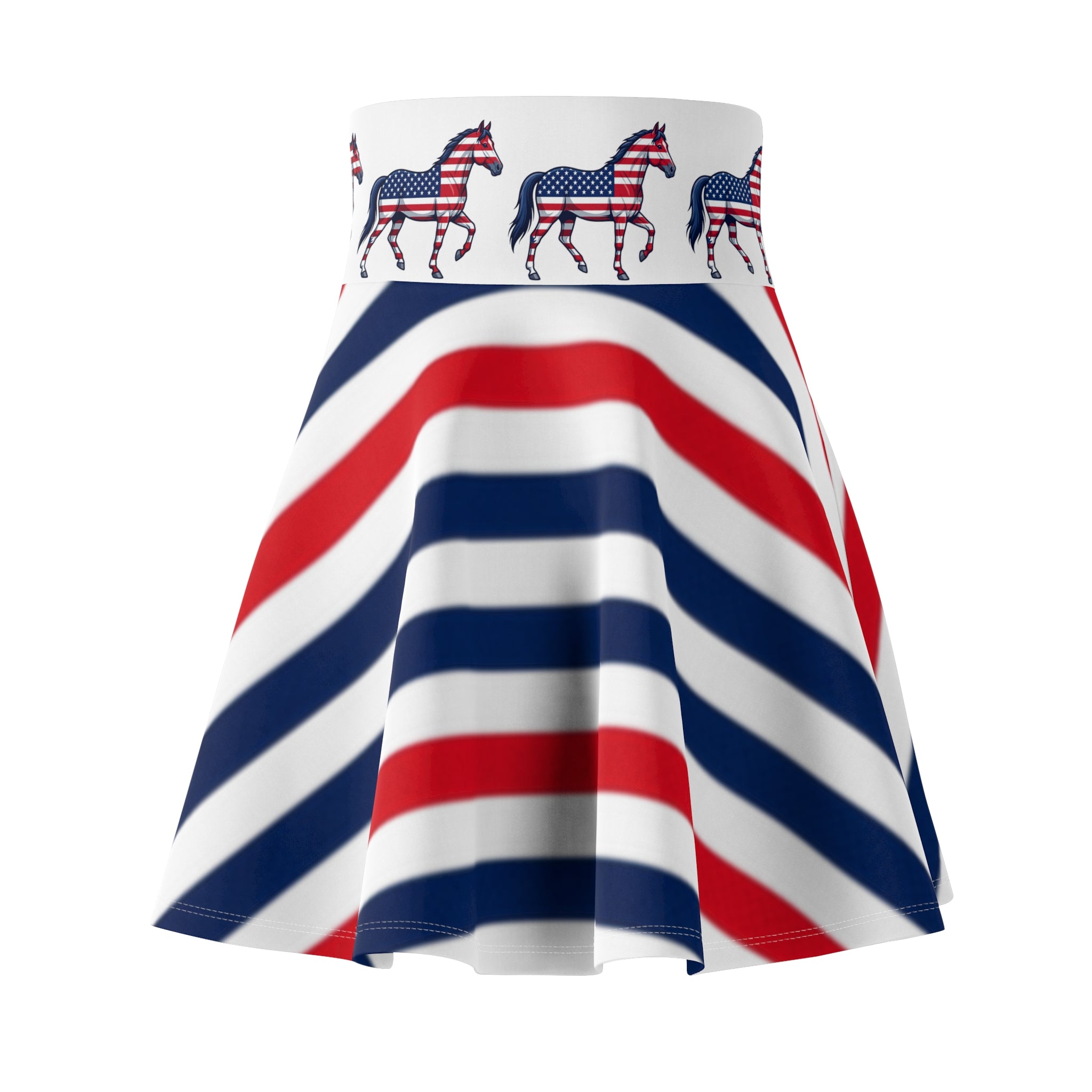 Patriotic Horse Striped Skater Skirt — American Flag Red White Blue