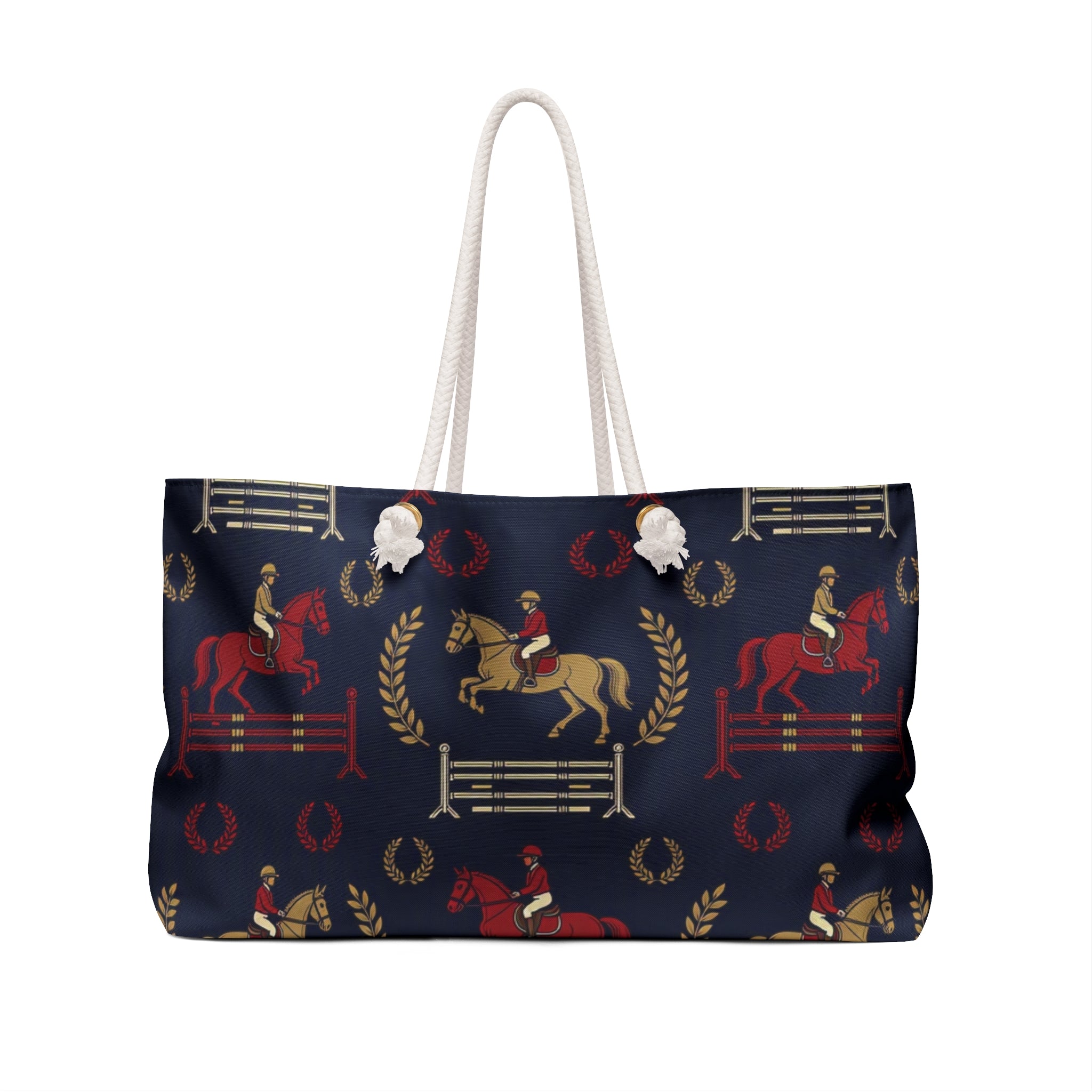Equestrian Weekender Bag – Navy Horse Riding Pattern Travel Tote
