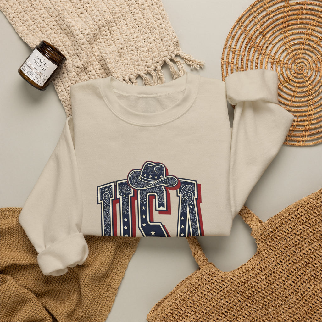 USA Vintage Americana Crewneck Sweatshirt | 4th of July Stars & Red White Blue