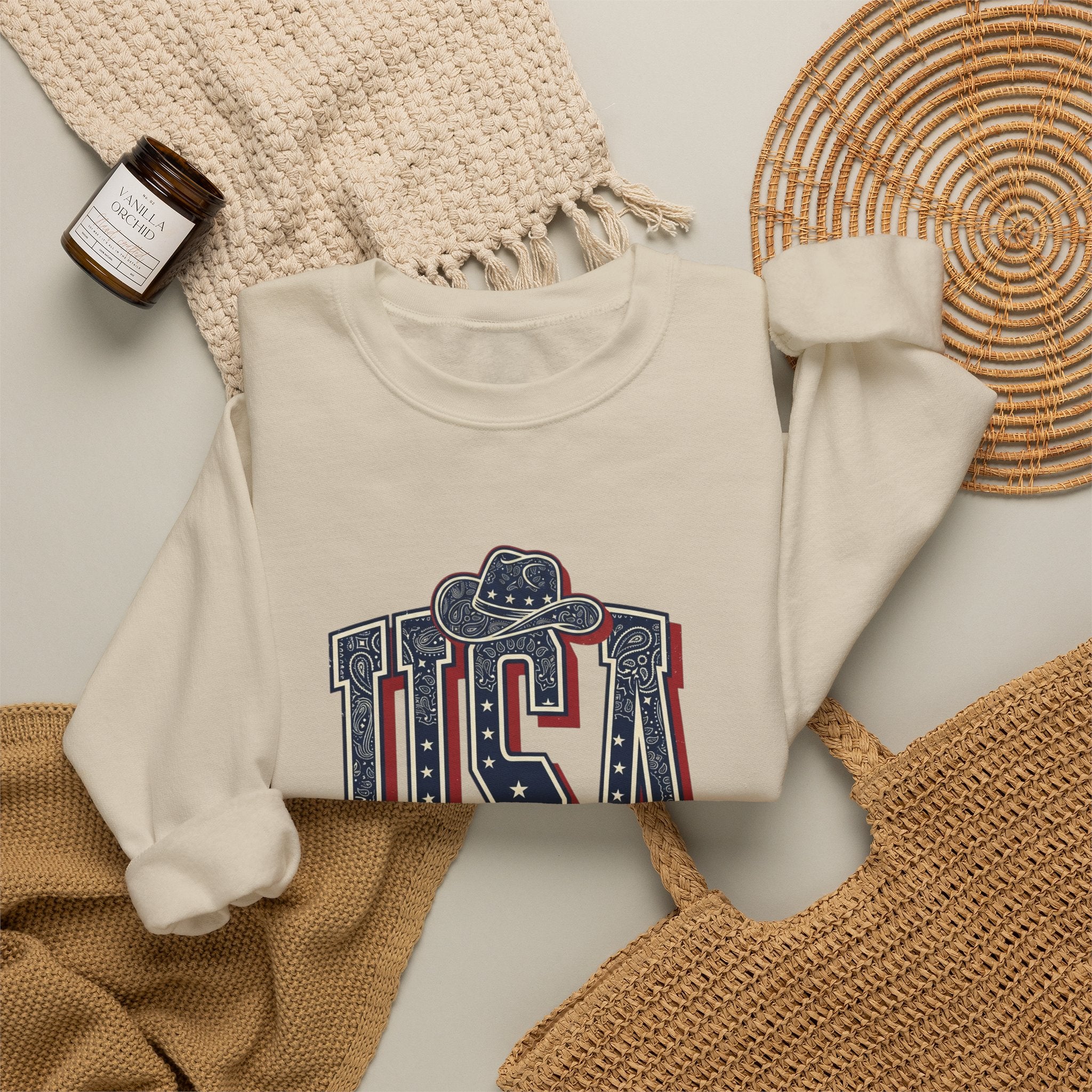 USA Vintage Americana Crewneck Sweatshirt | 4th of July Stars & Red White Blue