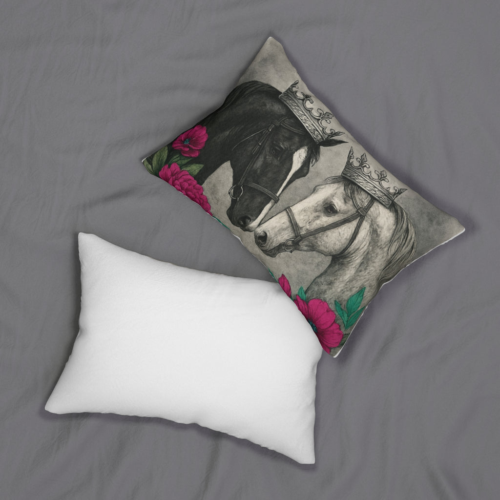 Crowned Horses Lumbar Pillow — Romantic Equine Art Throw Cushion