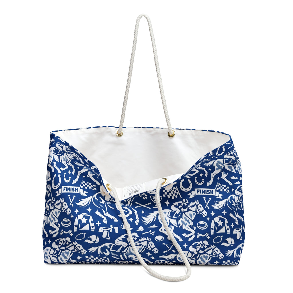 Equestrian horse racing Pattern Weekender Bag — Blue Horse & Rider Travel Tote