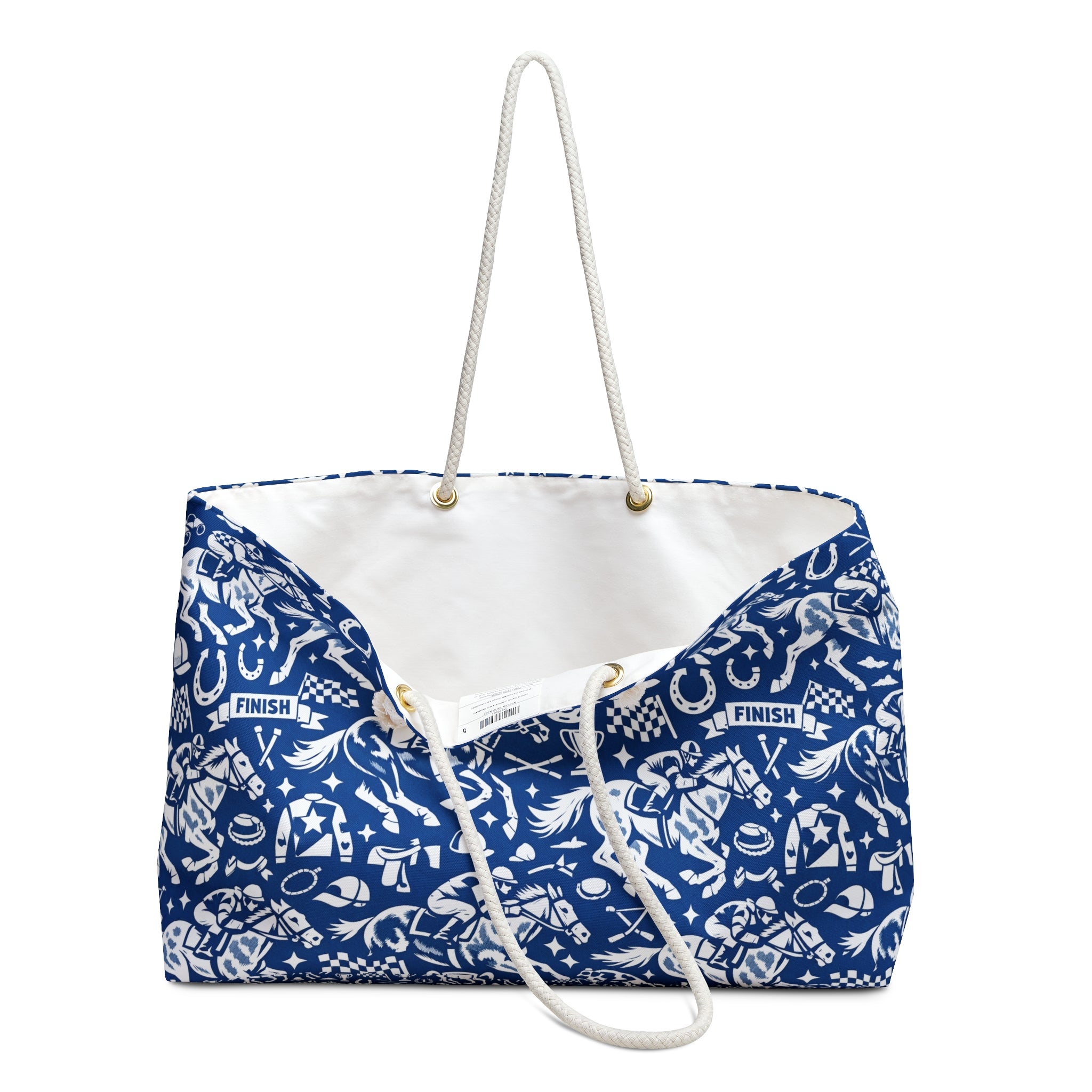 Equestrian horse racing Pattern Weekender Bag — Blue Horse & Rider Travel Tote