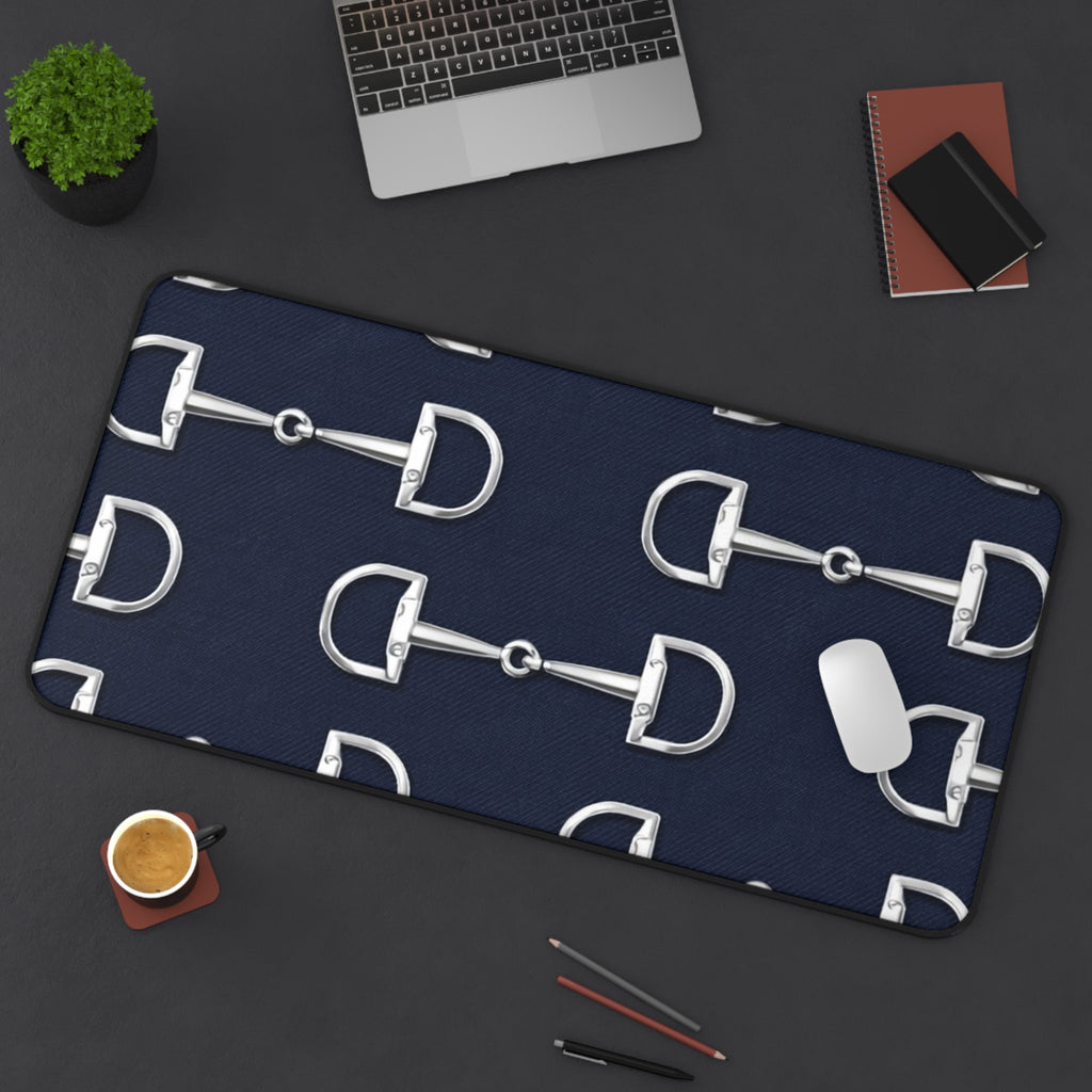 Equestrian Bit Pattern Desk Mat — Navy Horse Bit Mouse Pad