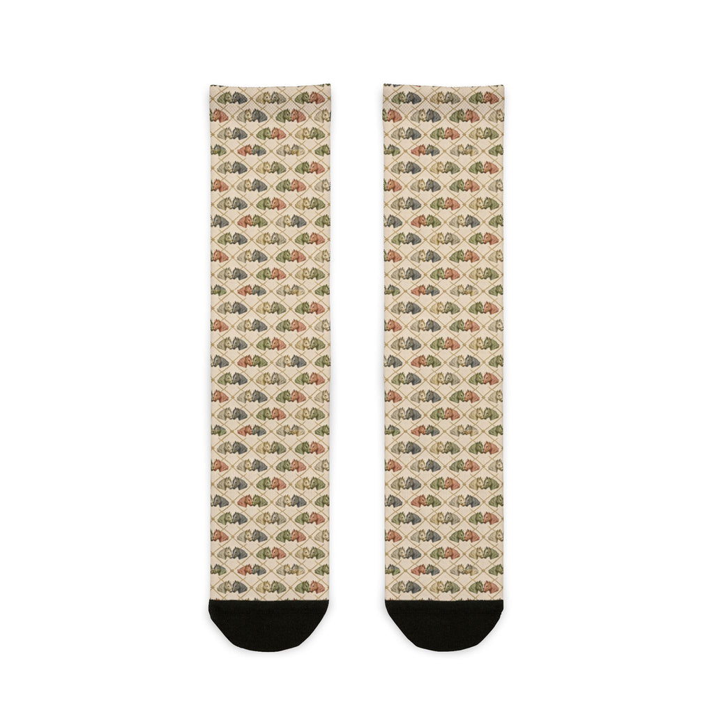 Elegant soft color equestrian print horse head sock design