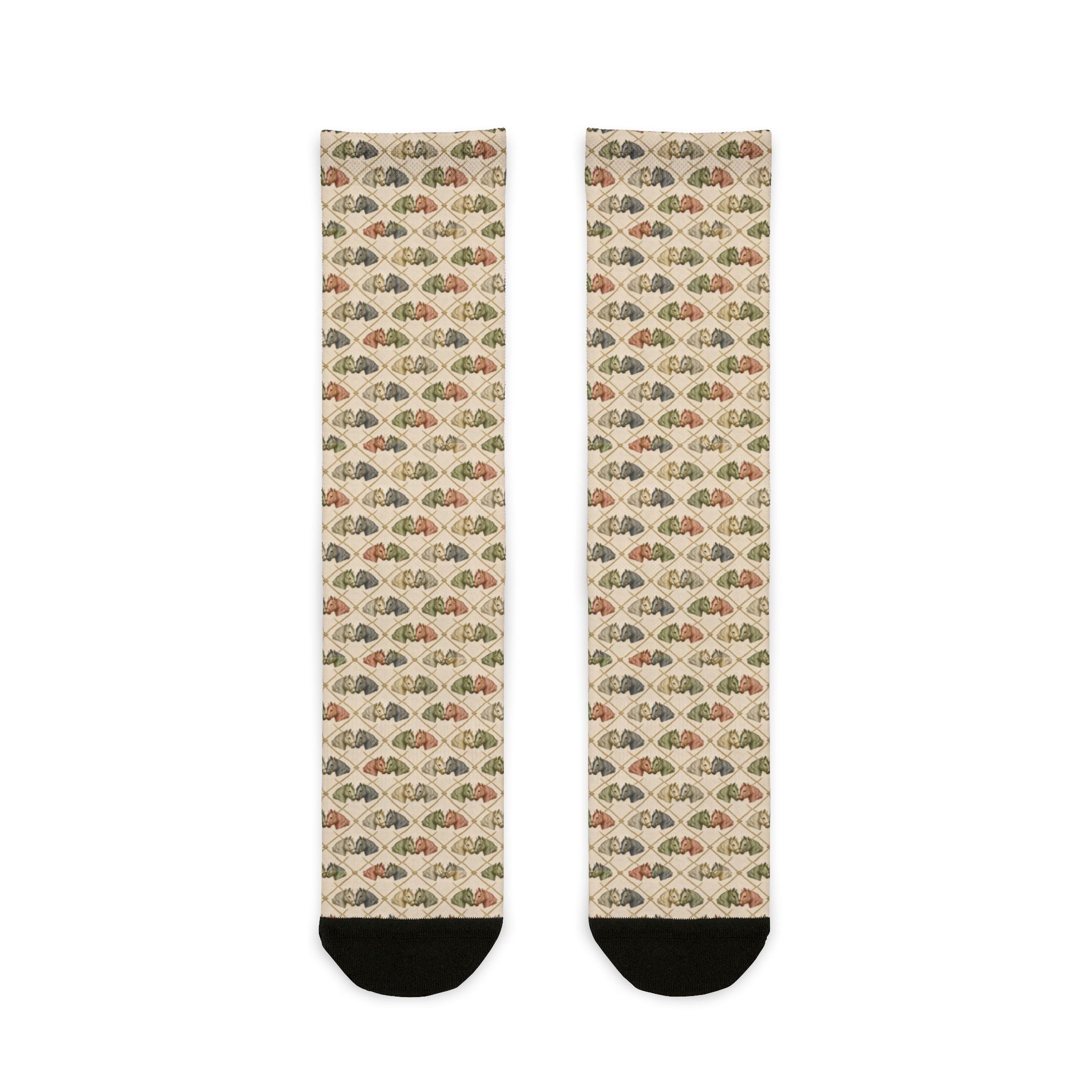 Elegant soft color equestrian print horse head sock design