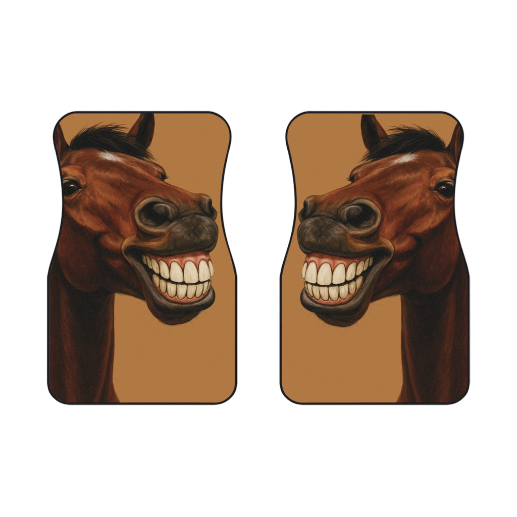 Funny Grinning Horse Car Mats — Front Seat Auto Floor Mats (2-Pack)