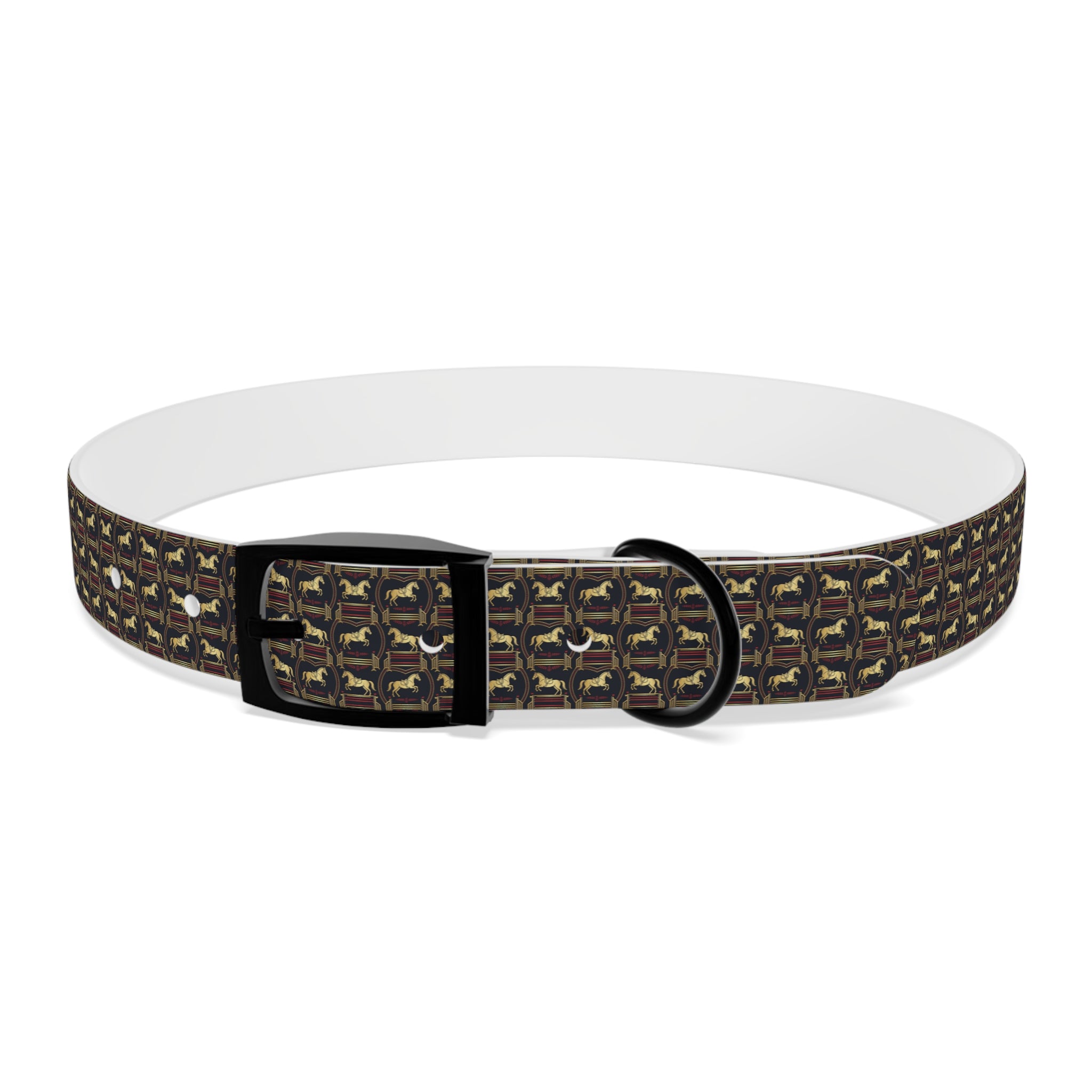 Navy Rich Red and Gold all over Horse Equestrian print dirt and waterproof collar