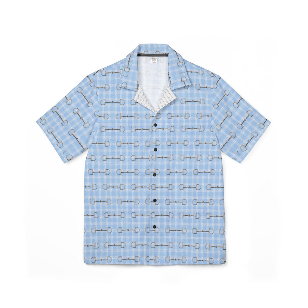 Men's Light Blue Hawaiian Camp Shirt — Horse Bit Pattern Button Down  Shirt