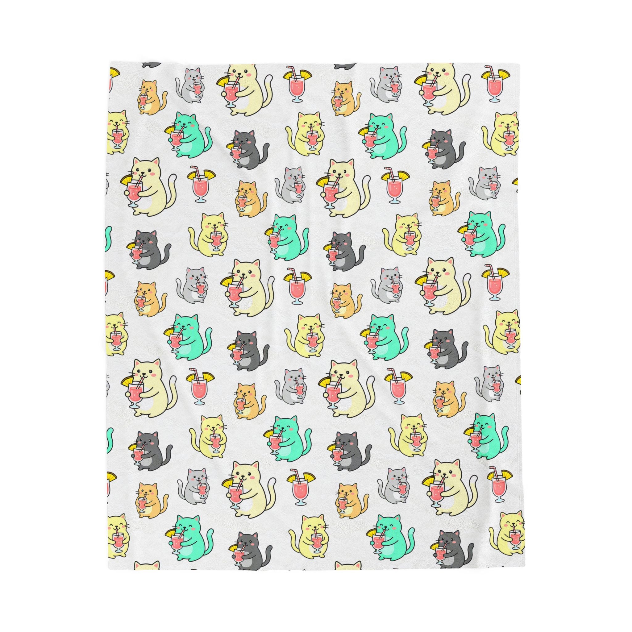 Cocktails and Cats Pattern Velveteen Plush Blanket — Cozy Kitty Throw