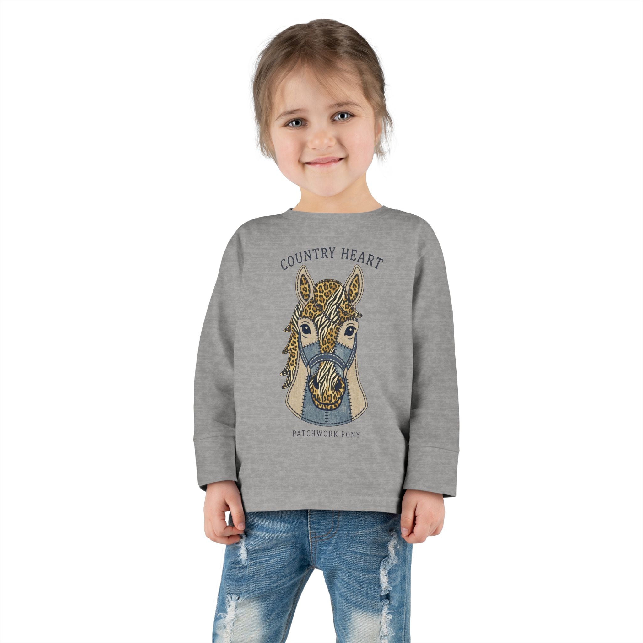 Toddler Long Sleeve Tee — 'Country Heart' Horse Graphic Shirt for Kids