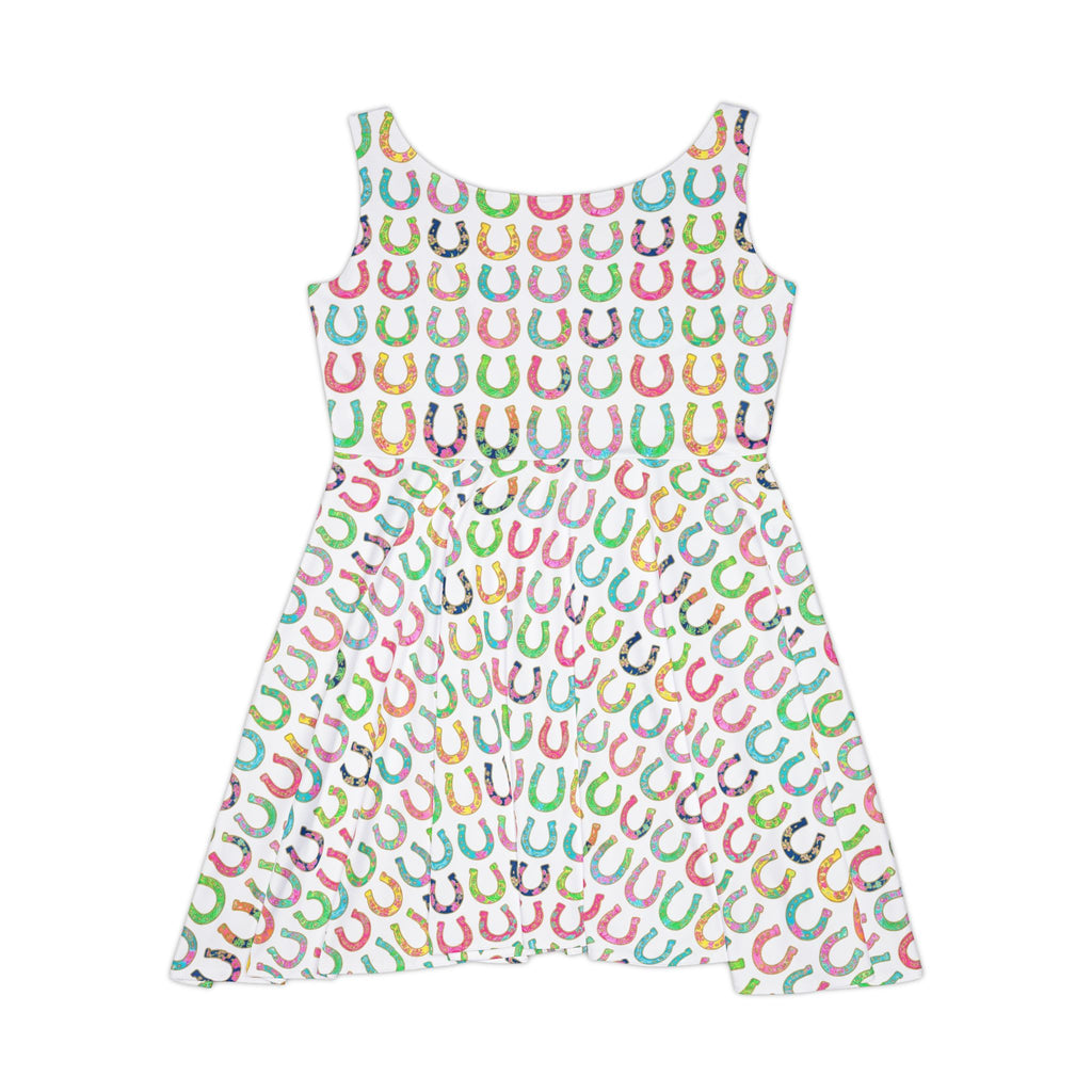 Lucky Horseshoe Skater Dress — Colorful Pastel Horsehoe Print AOP