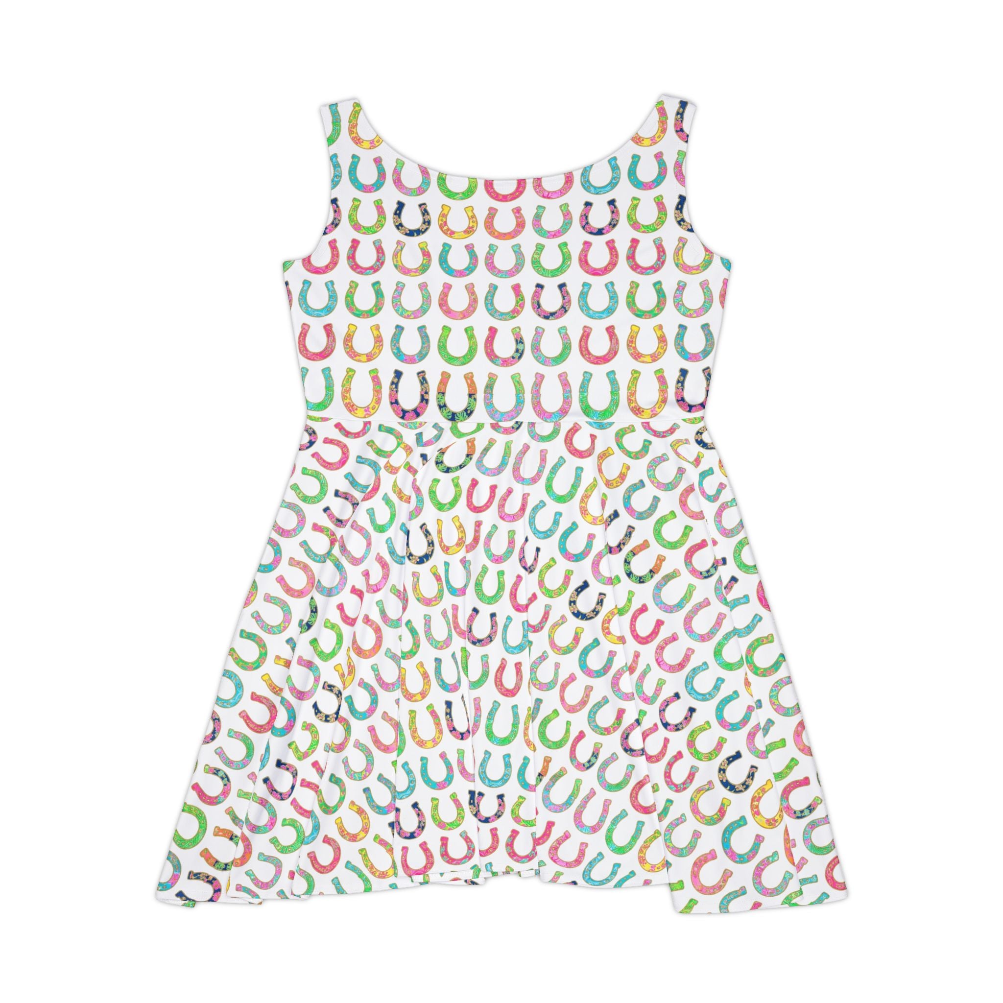 Lucky Horseshoe Skater Dress — Colorful Pastel Horsehoe Print AOP