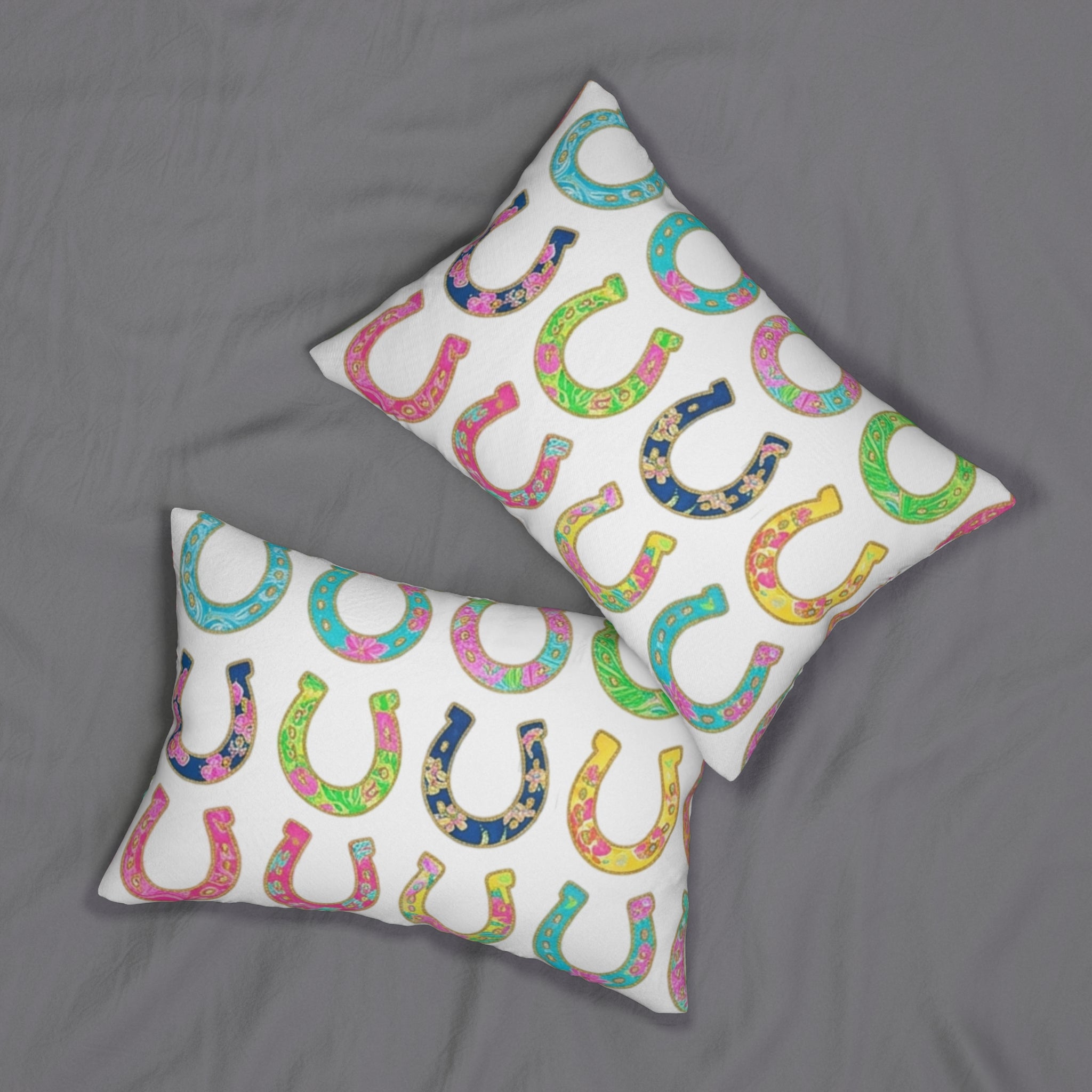 Horseshoe Pattern Lumbar Pillow — Colorful Lucky Horse Shoe Decorative Throw Pillow