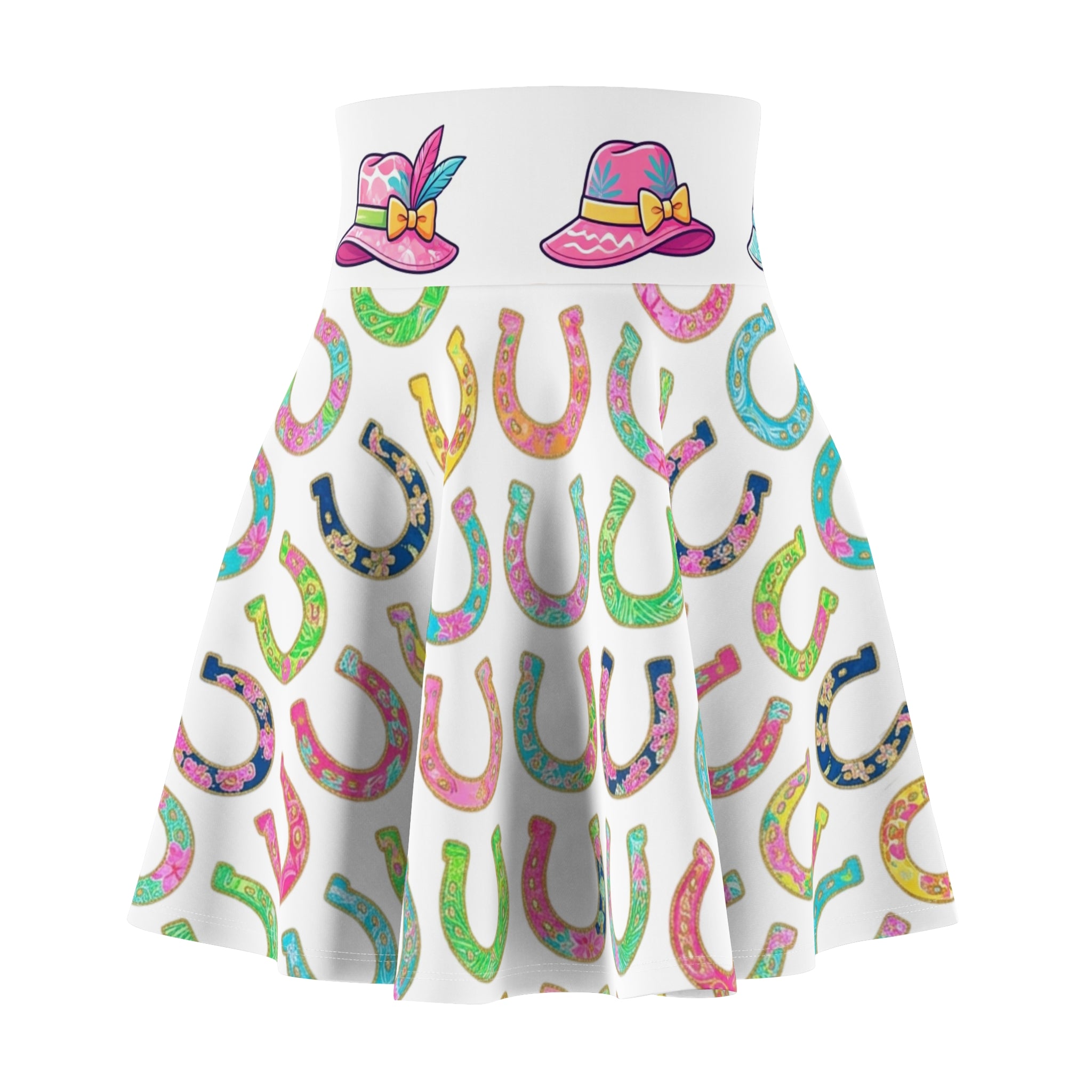 Lucky Horseshoe Skater Skirt — Pastel Country Western Print