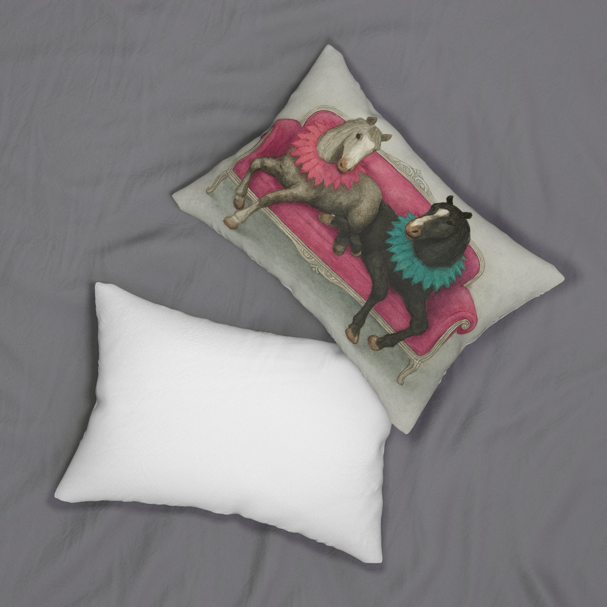 Whimsical Horses on Pink Sofa Lumbar Pillow