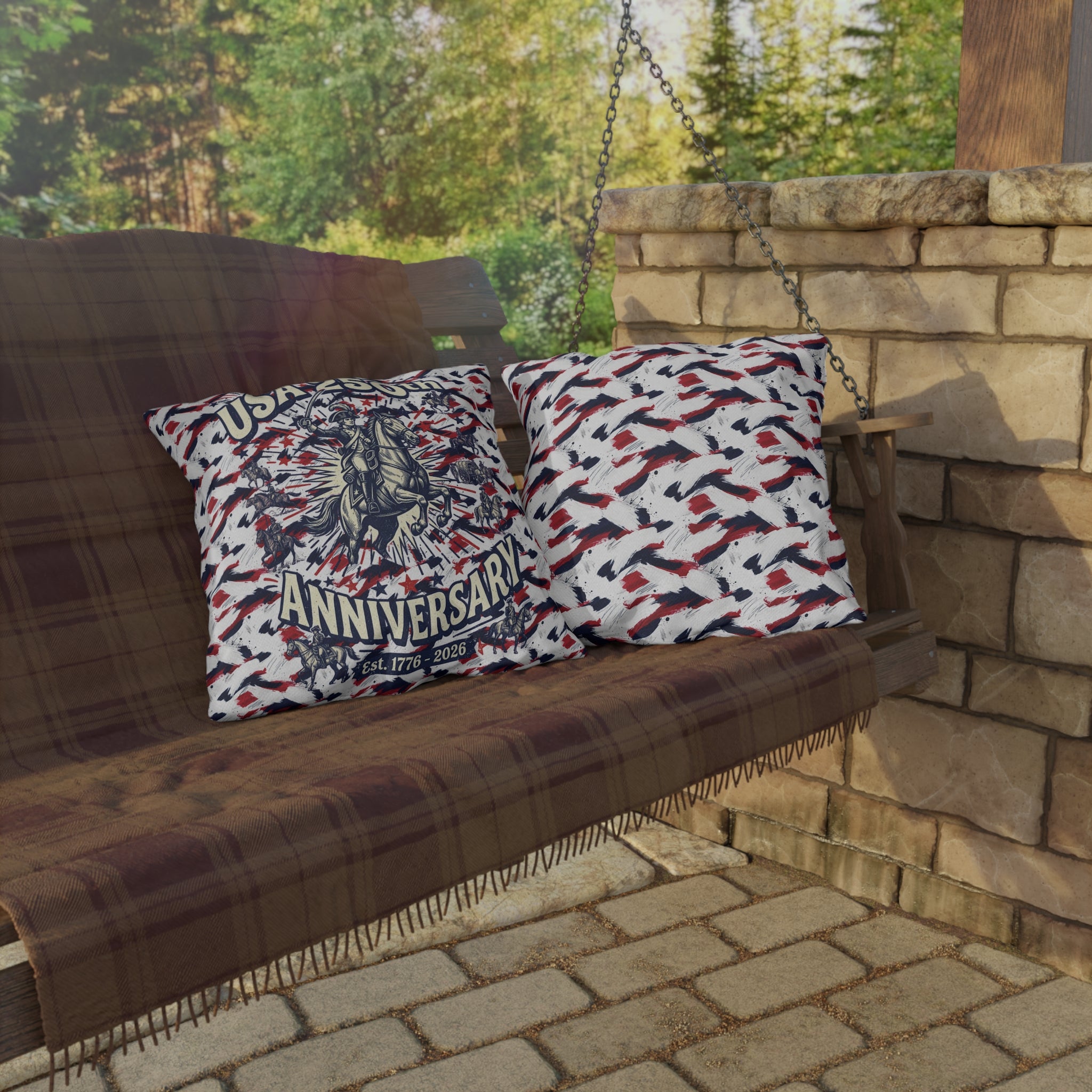 USA 250th Anniversary Outdoor Pillow — Patriotic Red White Blue Decor