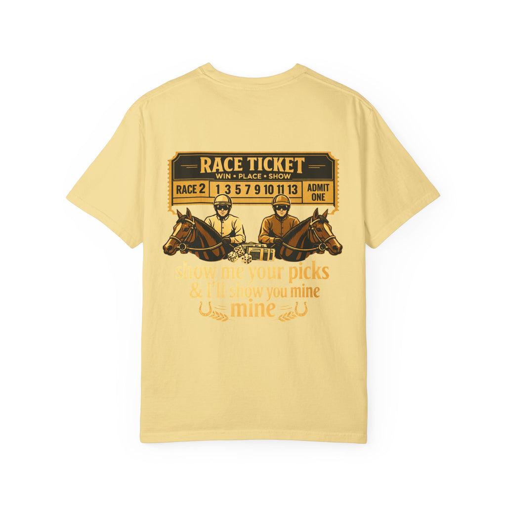 Horse Racing T-Shirt — "Show Me Your Picks" Vintage Race Ticket Design