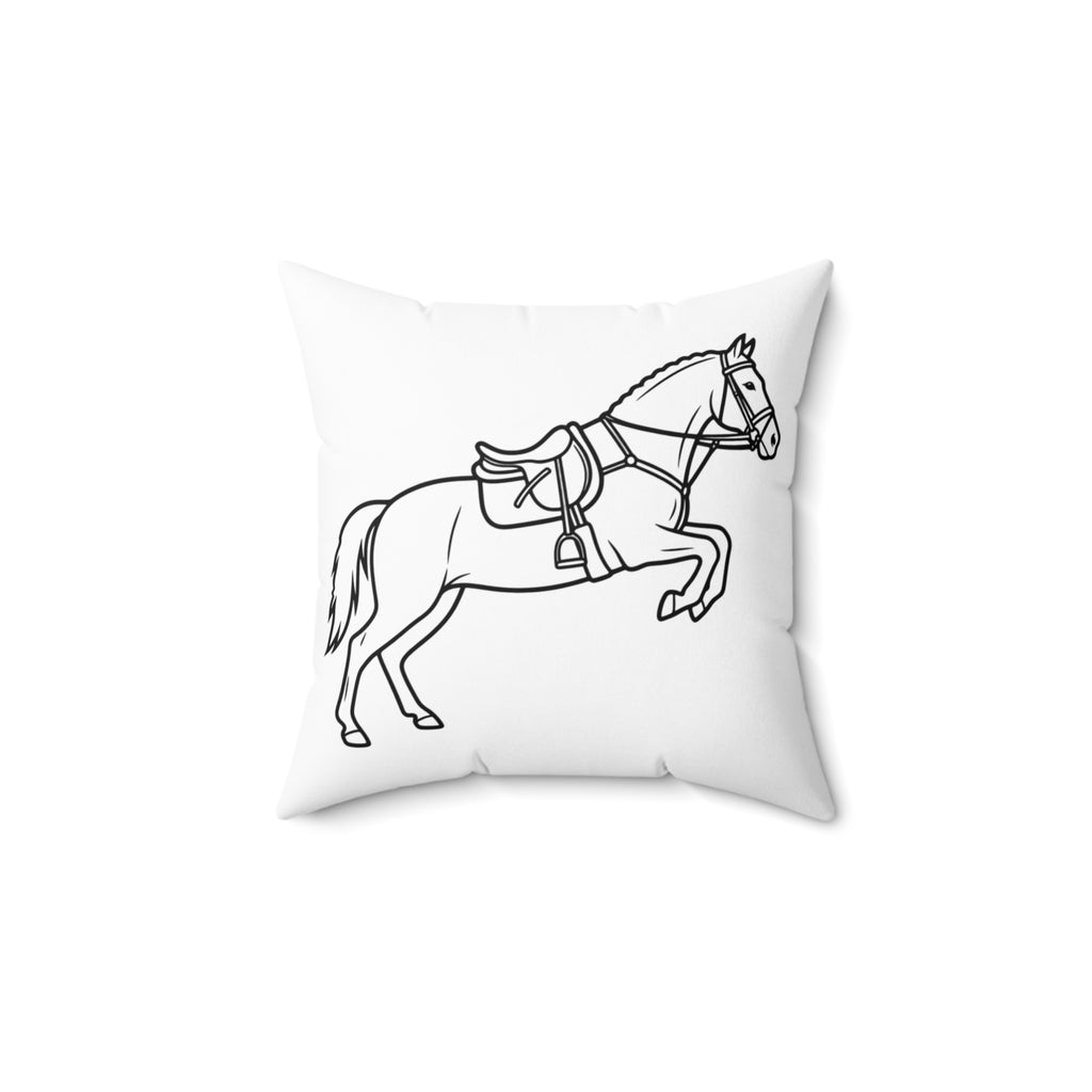 Equestrian Crown Decorative Pillow — Horse Line Art Square Throw Pillow