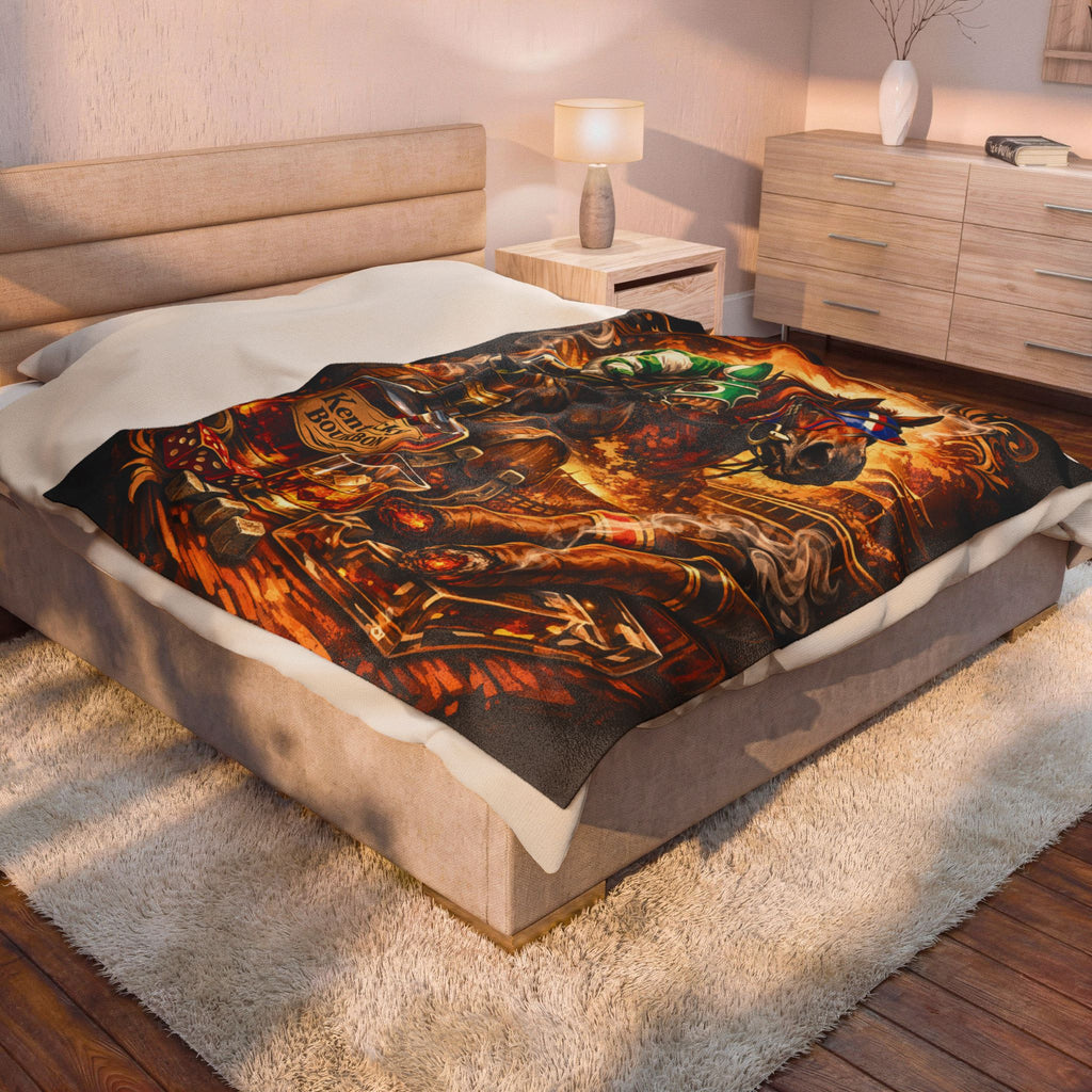 Horse Racing Bourbon and Cigars Velveteen Plush Blanket