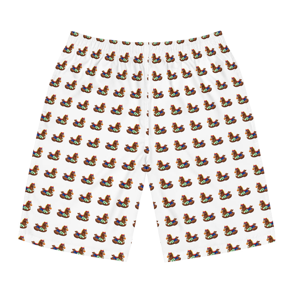 Duck Horse Pattern Men's Board Shorts — Cute Retro Rubber Horse Duck Swim Trunks