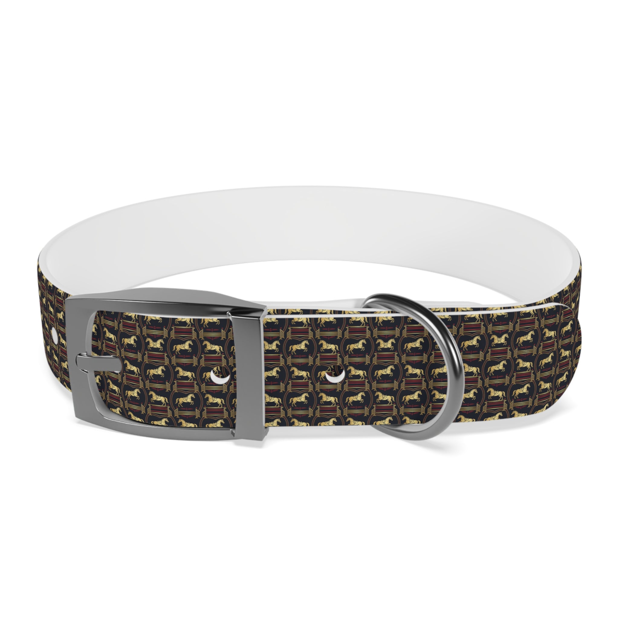 Navy Rich Red and Gold all over Horse Equestrian print dirt and waterproof collar