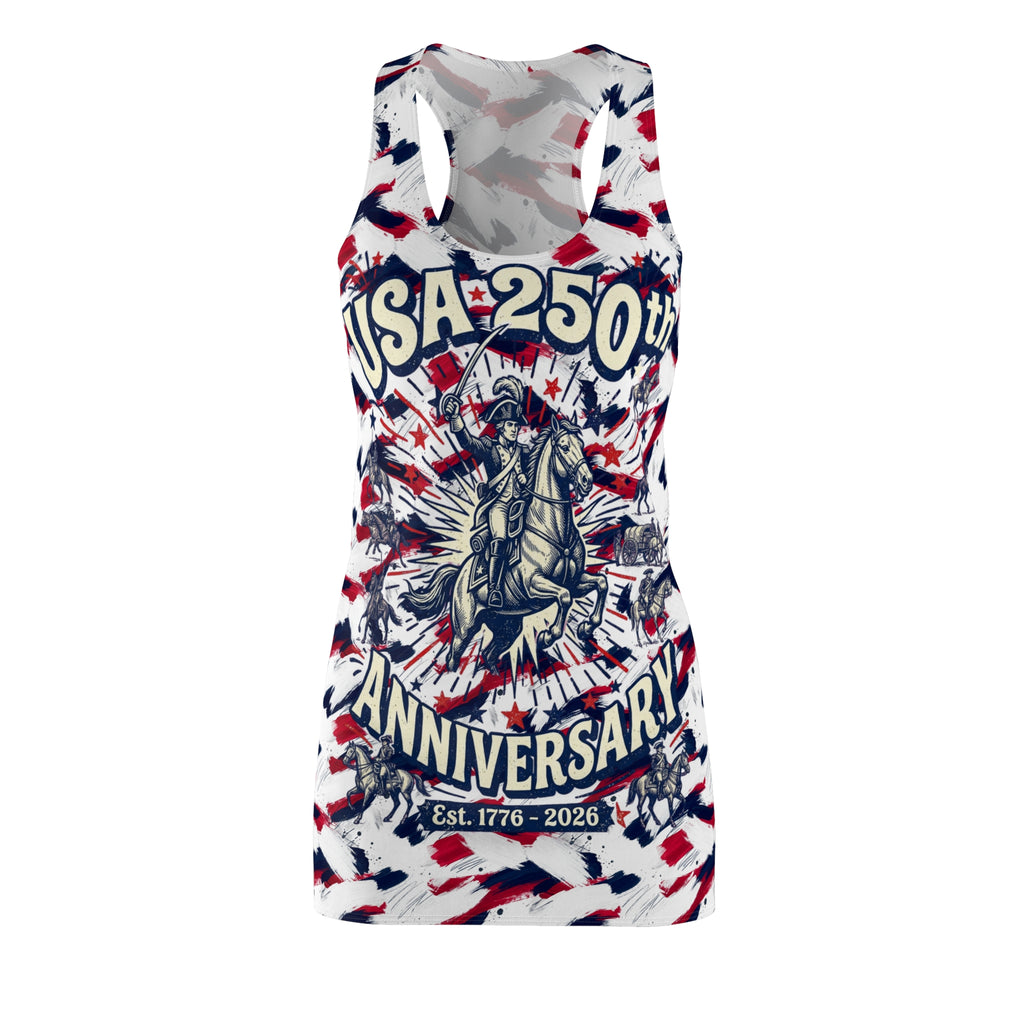 USA 250th Anniversary Racerback Dress — Patriotic Red White & Blue Celebration Dress