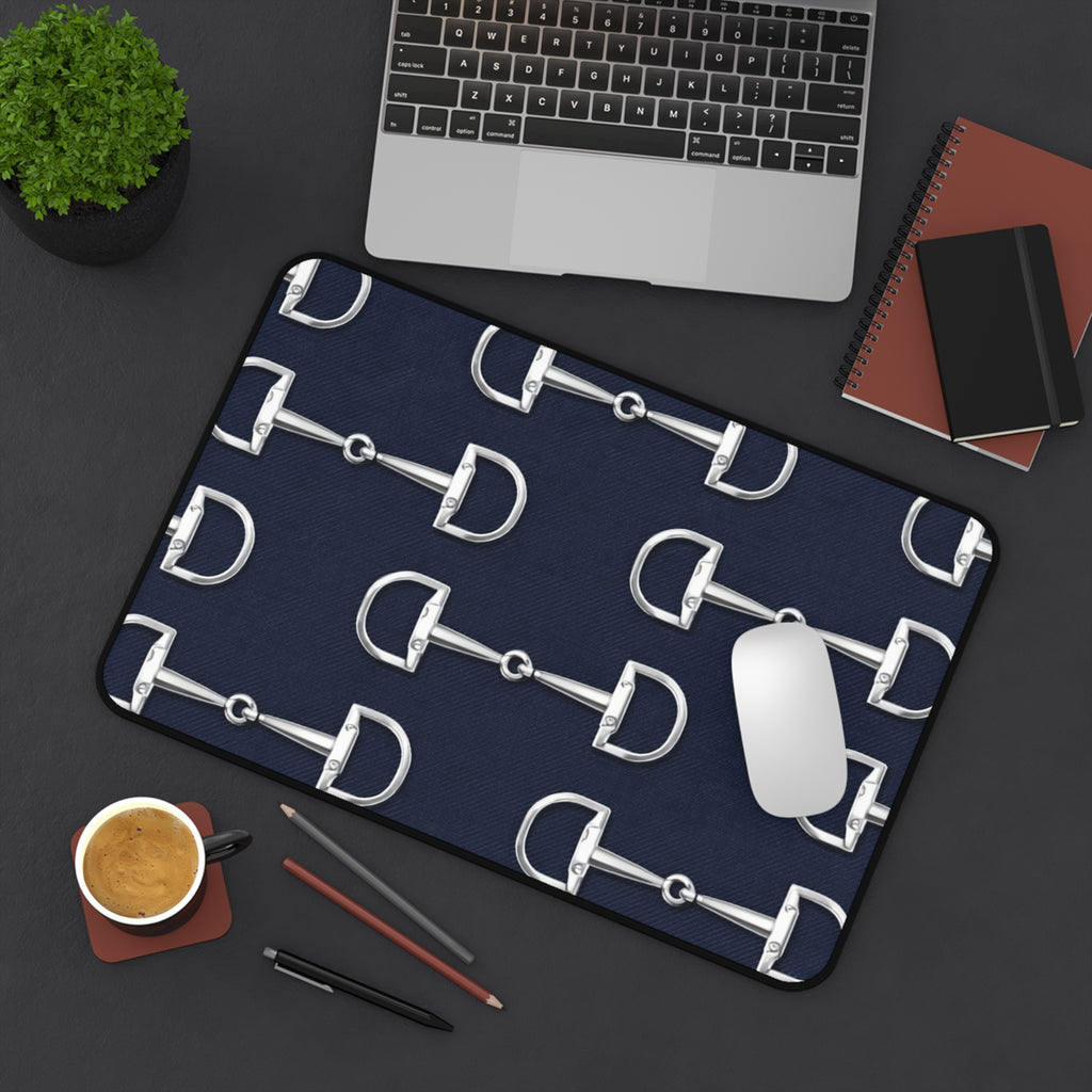 Equestrian Bit Pattern Desk Mat — Navy Horse Bit Mouse Pad
