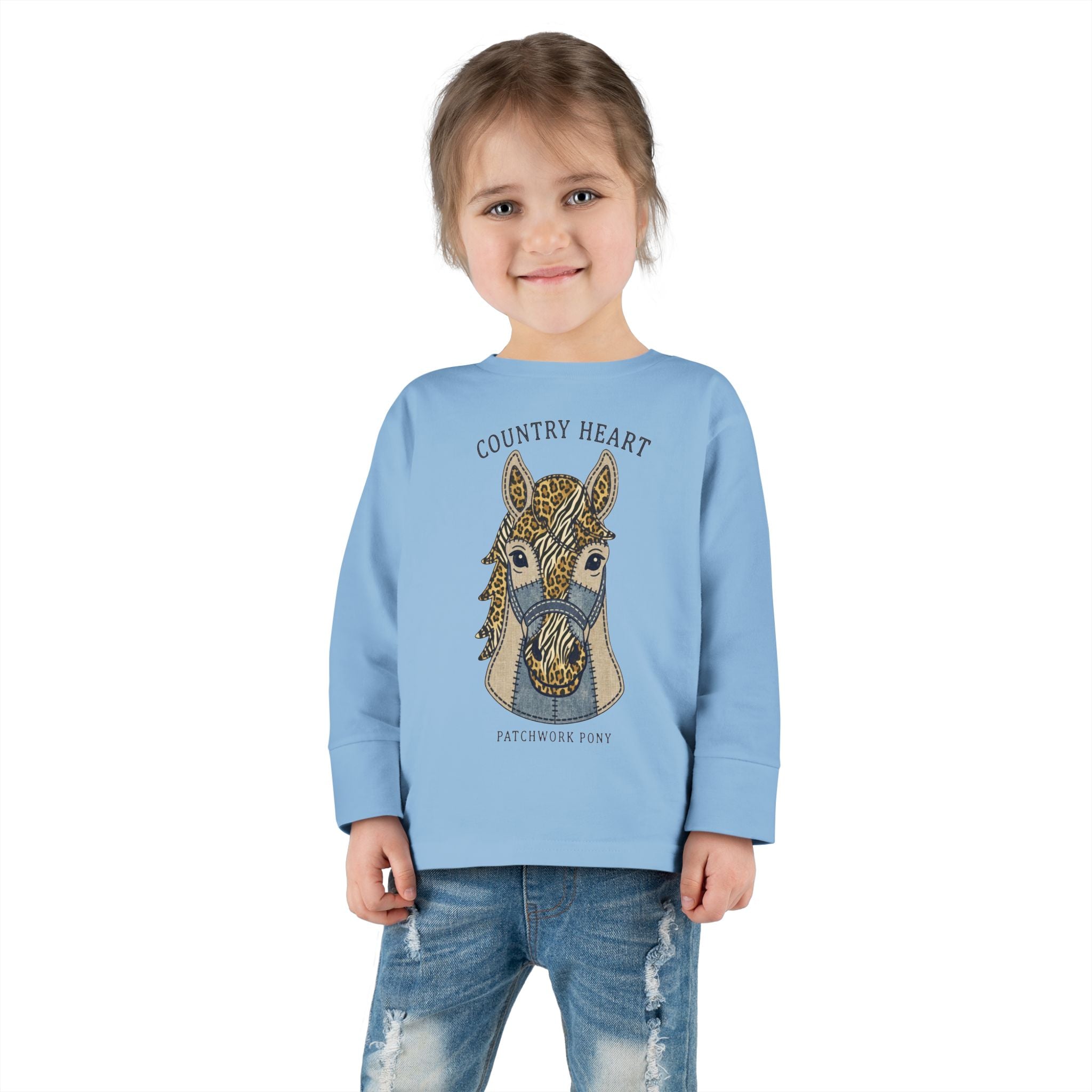 Toddler Long Sleeve Tee — 'Country Heart' Horse Graphic Shirt for Kids