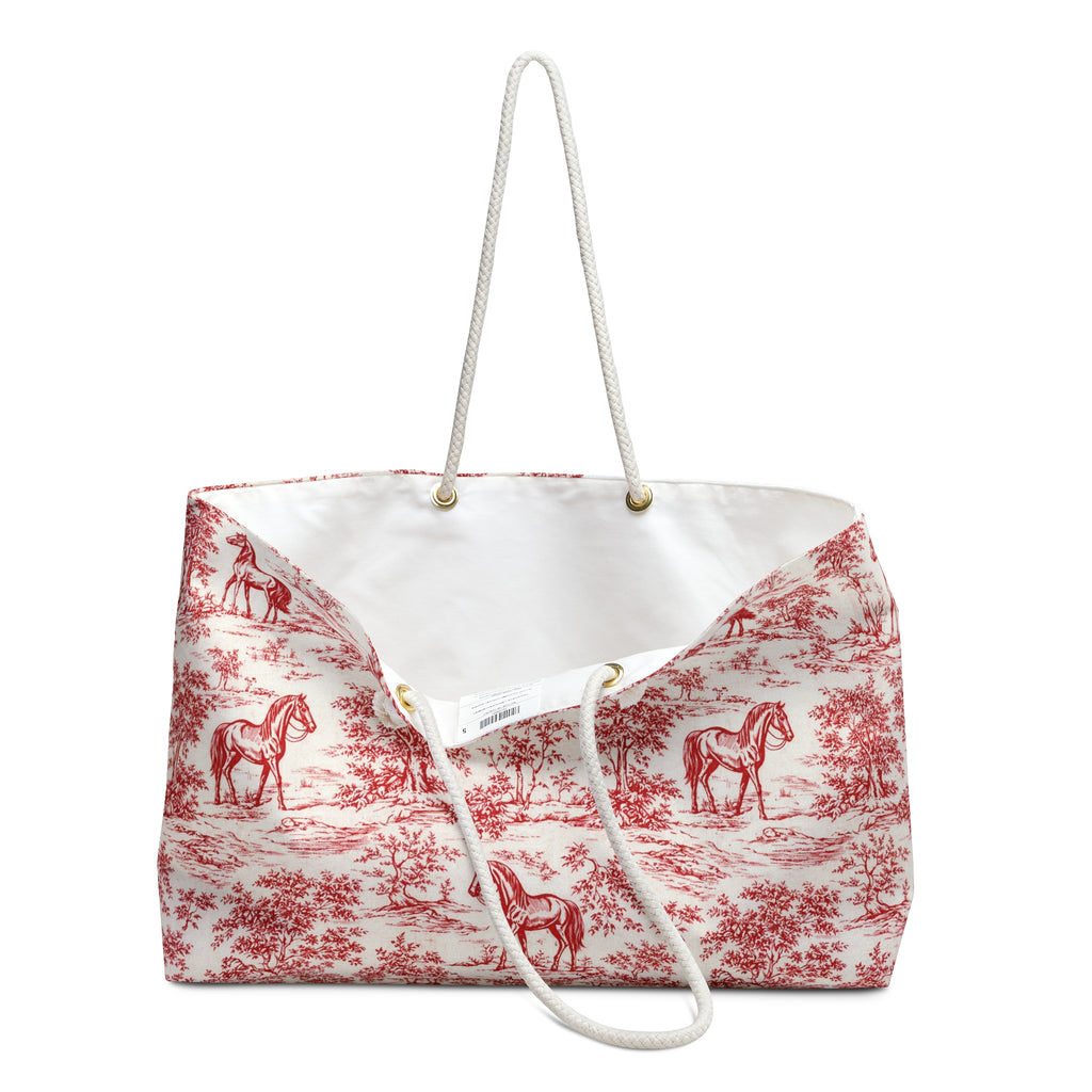 Toile Horse Weekender Bag — Vintage Equestrian Travel Tote